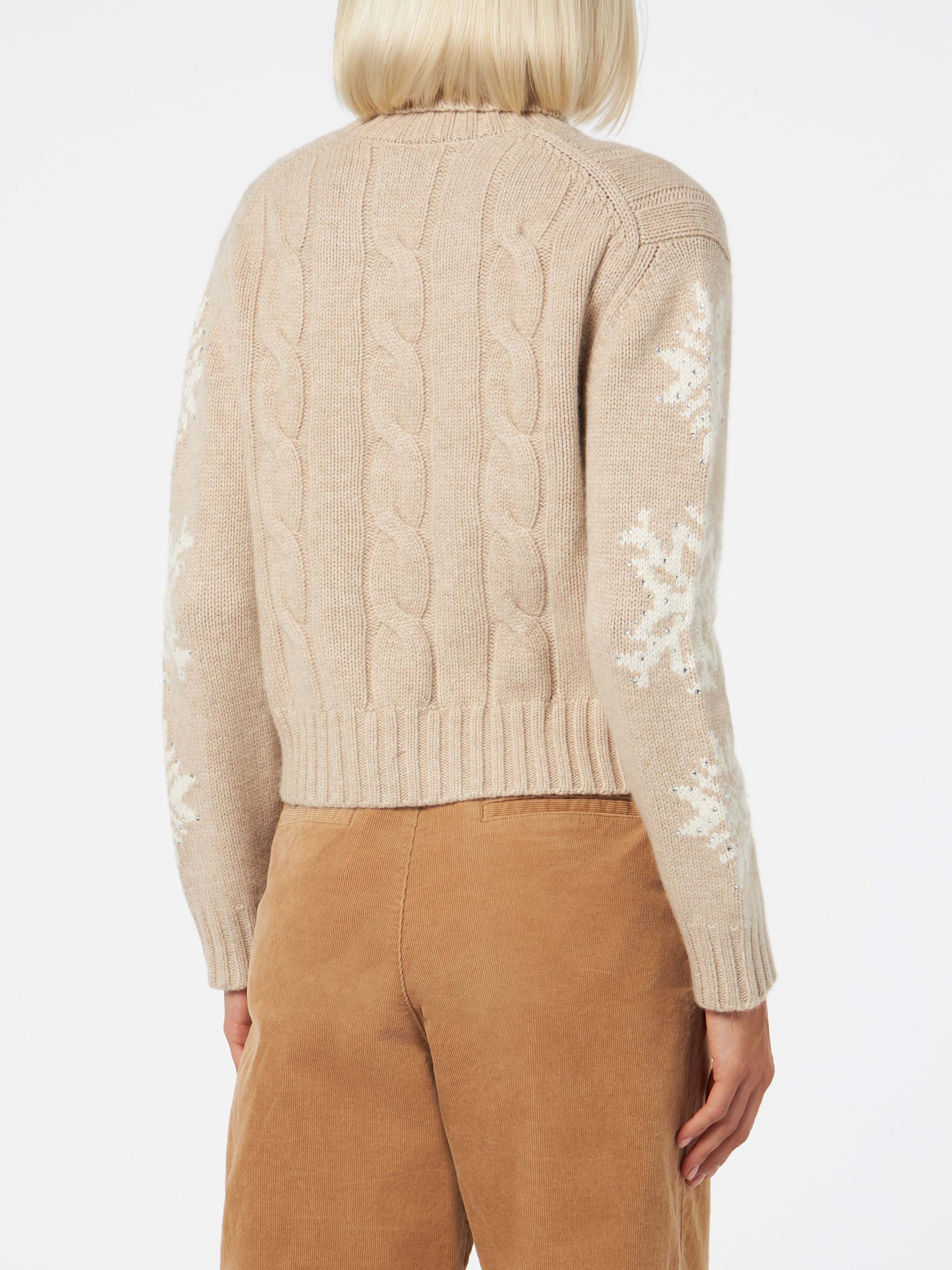Adler Beige Cable Knit Turtleneck Sweater With Rhinestones Brown
