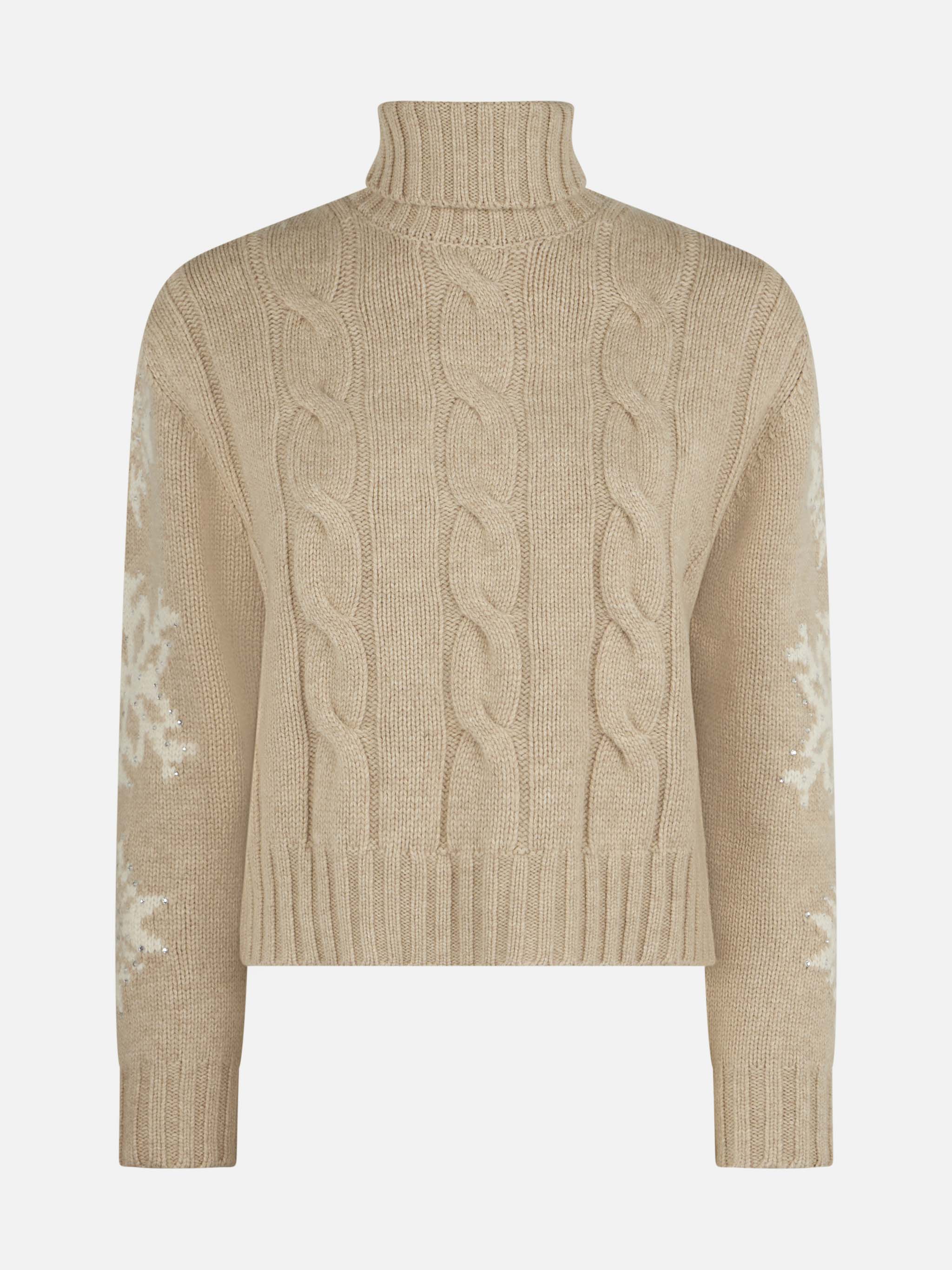 Adler Beige Cable Knit Turtleneck Sweater With Rhinestones Brown