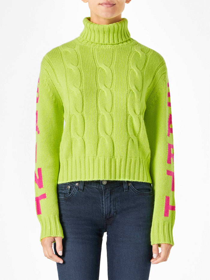Adler Fluo Yellow Cable-Knit Turtleneck Sweater