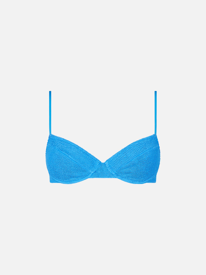 Bea Bluette Crinkle Underwired Bralette Bikini Top Blue