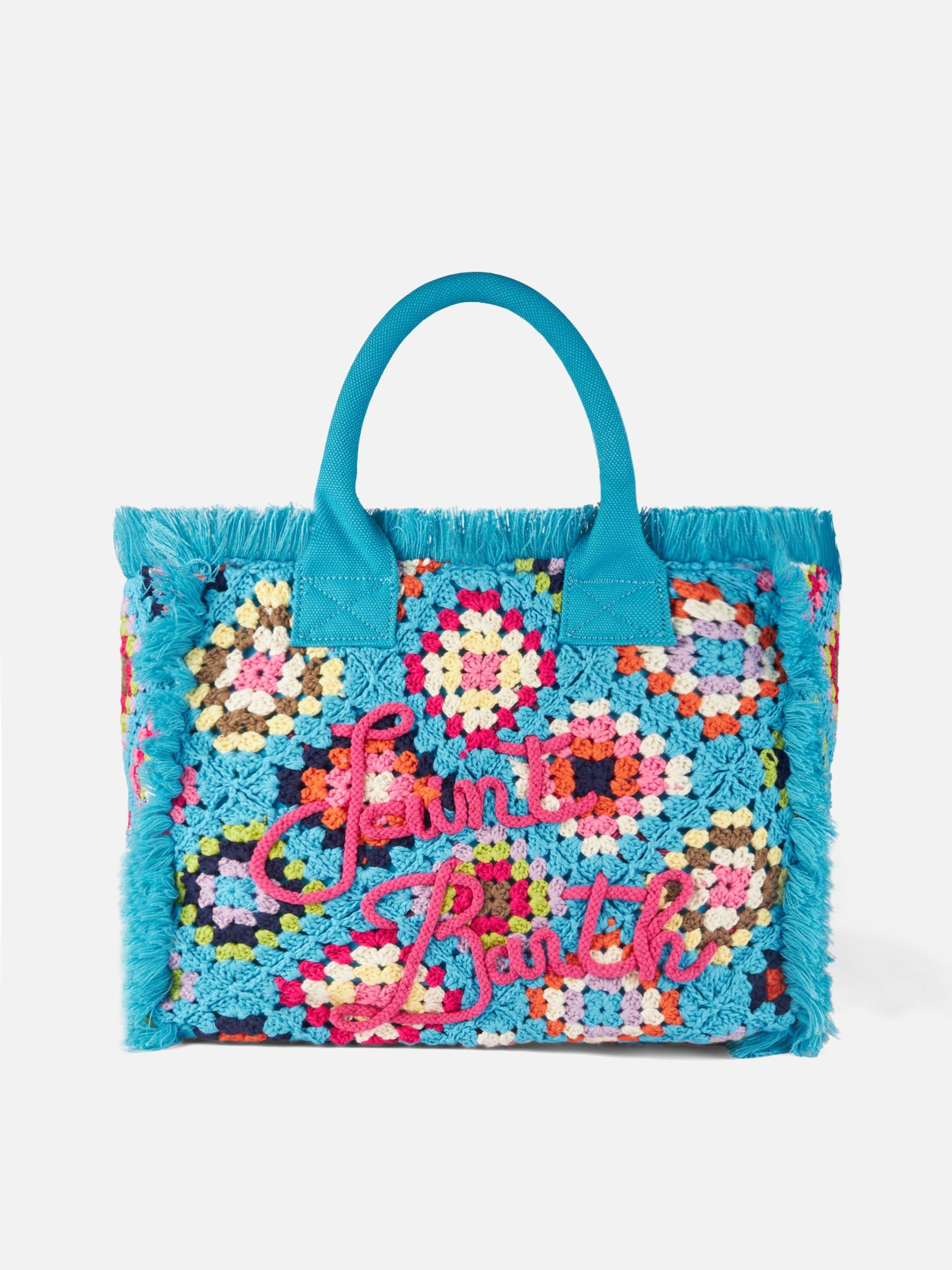 Vanity Crochet Shoulder Bag With Pattern Blue