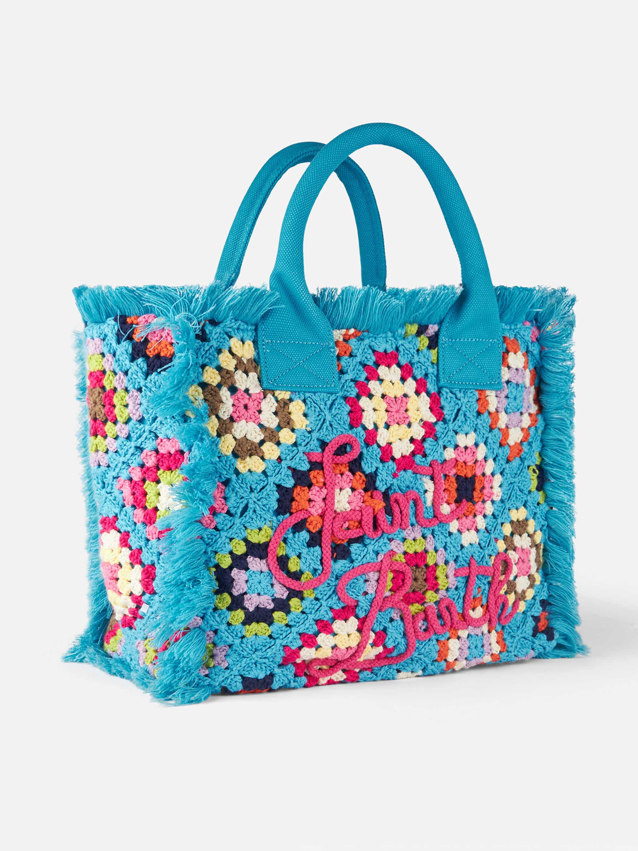 Vanity Crochet Shoulder Bag With Pattern Blue