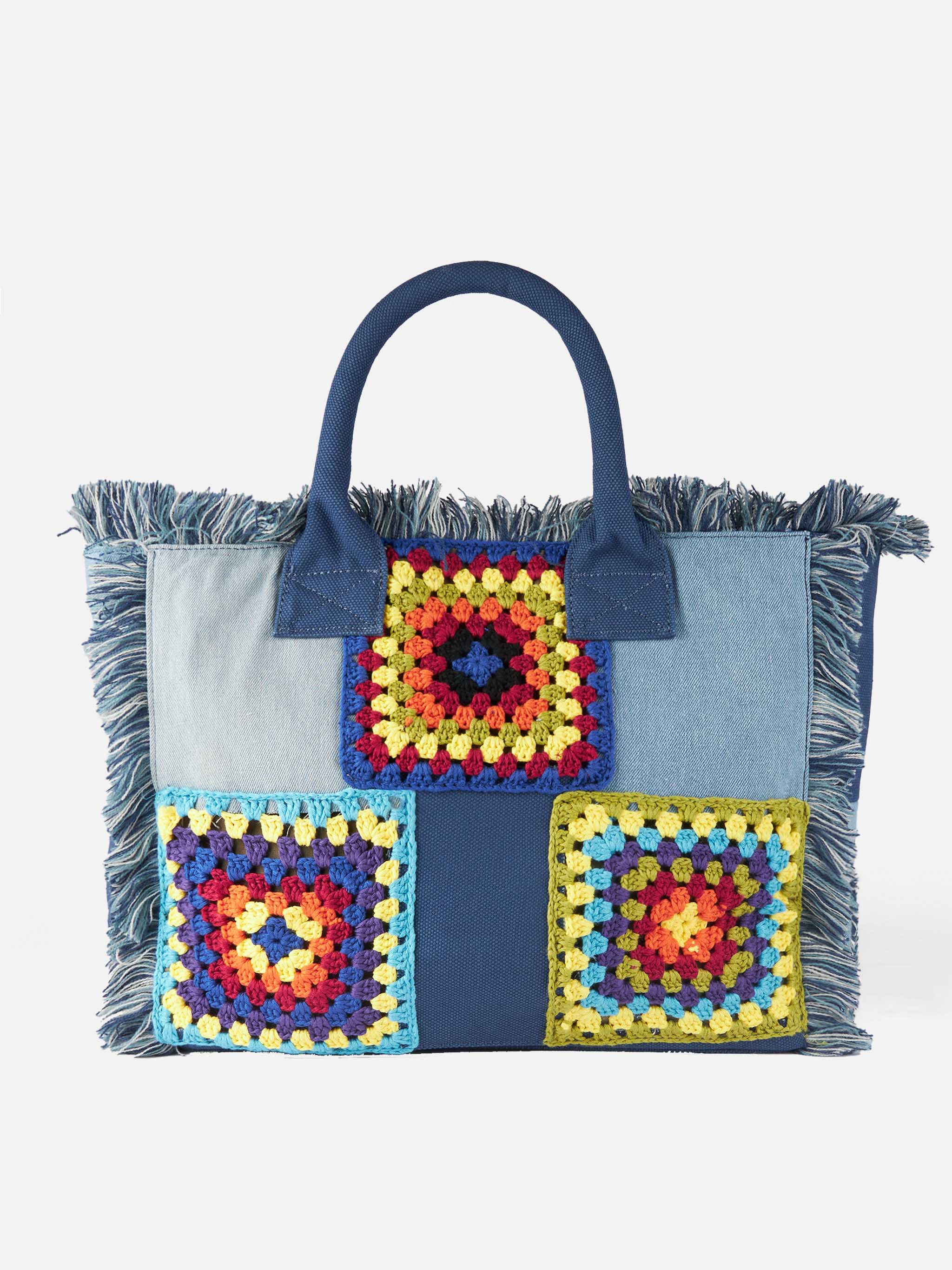 Vanity Crochet Patchwork Shoulder Bag Blue