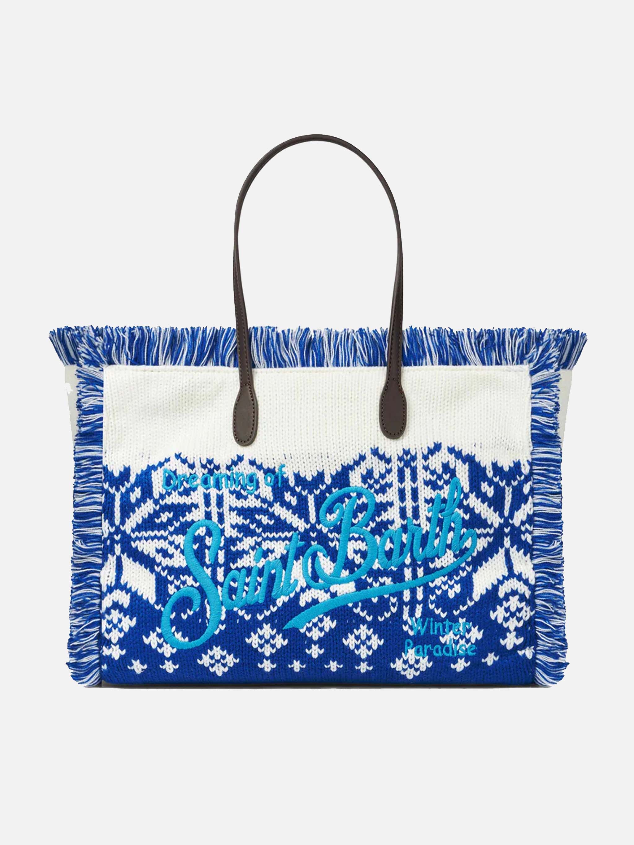 Vanity Wooly Shoulder Bag With Nordic Pattern Blue