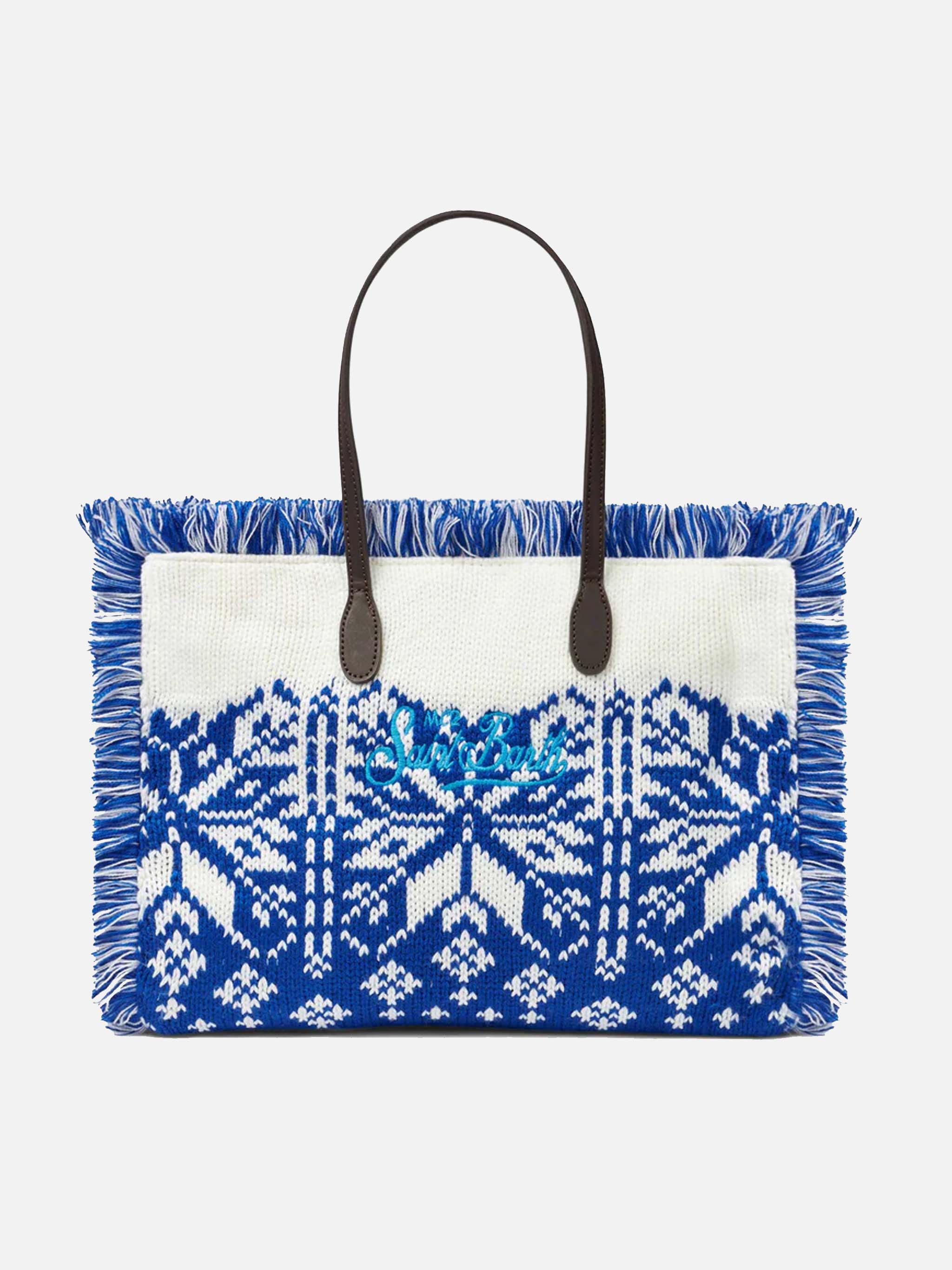 Vanity Wooly Shoulder Bag With Nordic Pattern Blue