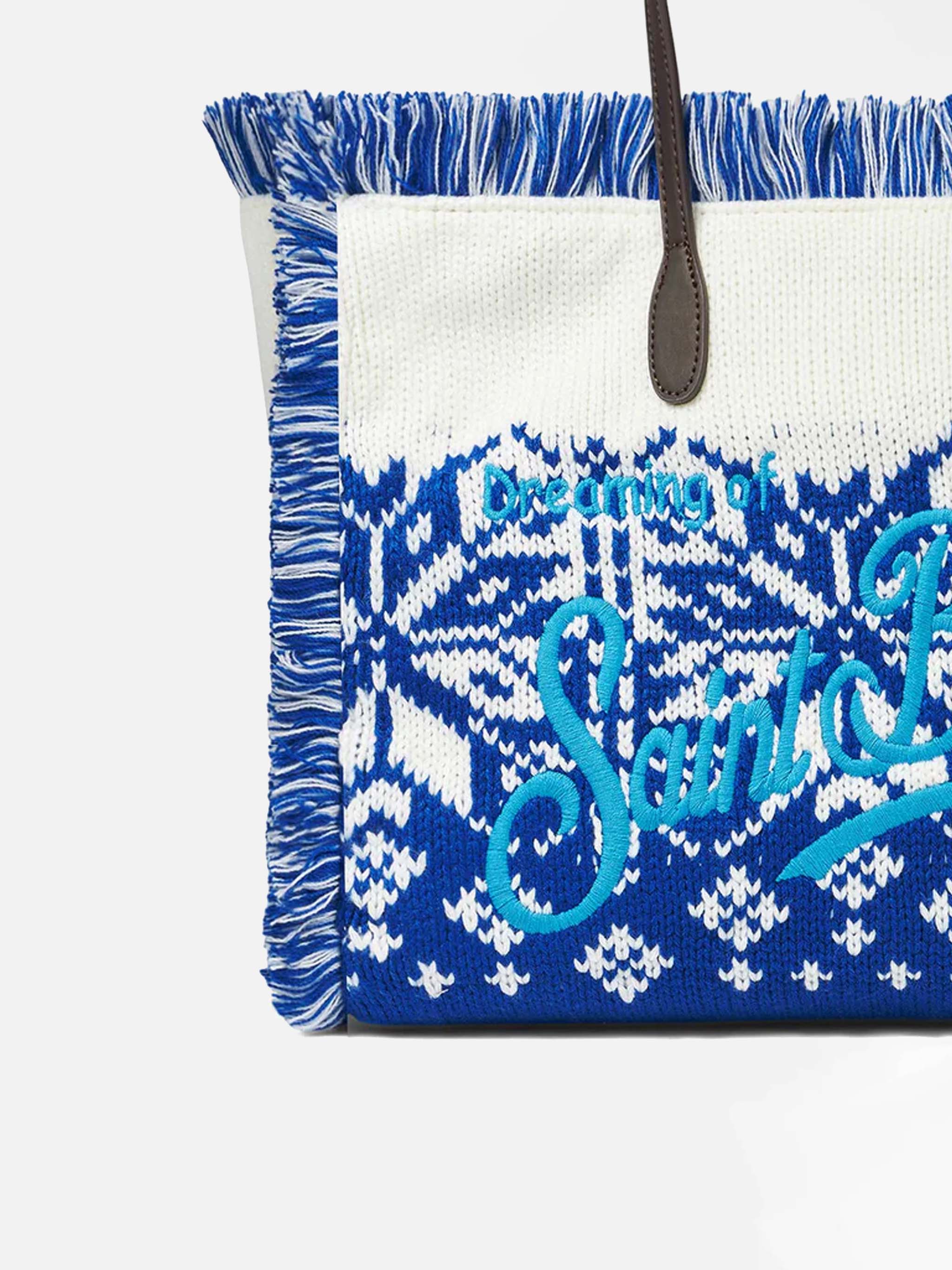 Vanity Wooly Shoulder Bag With Nordic Pattern Blue