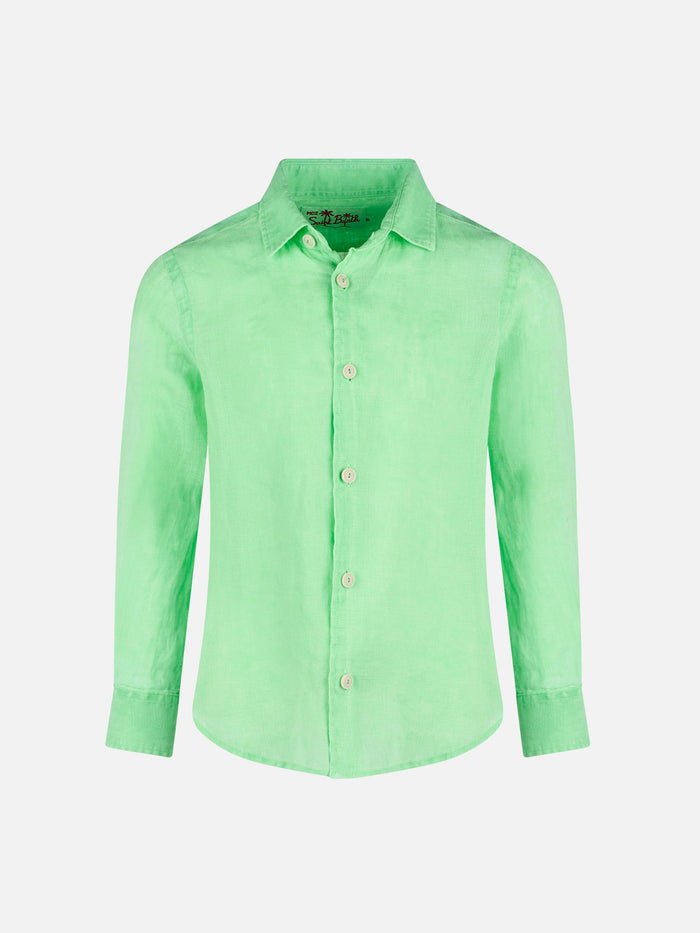 Water Fluo Green Kid Linen Shirt Agnes