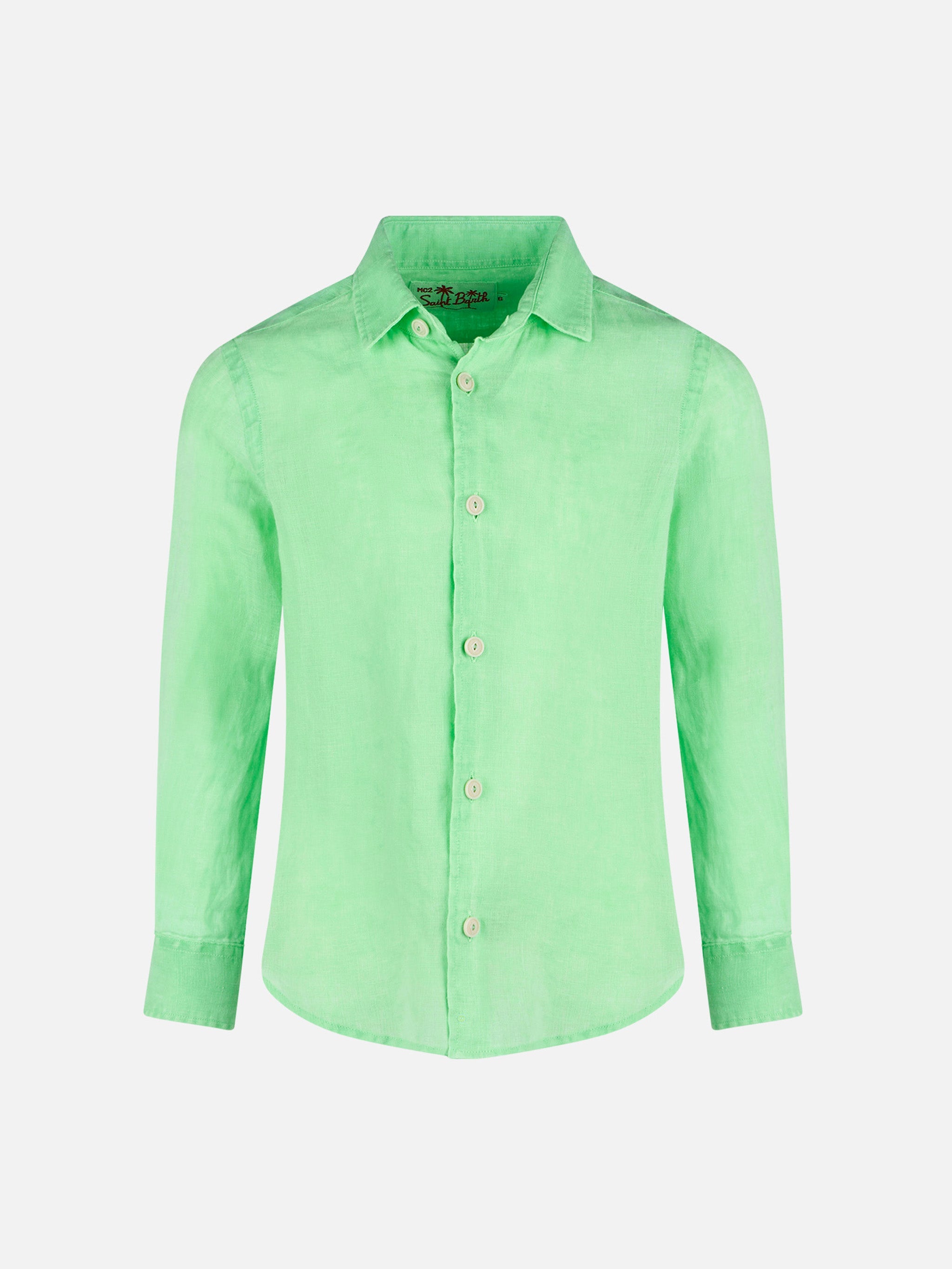 Water Fluo Green Kid Linen Shirt Agnes __single__