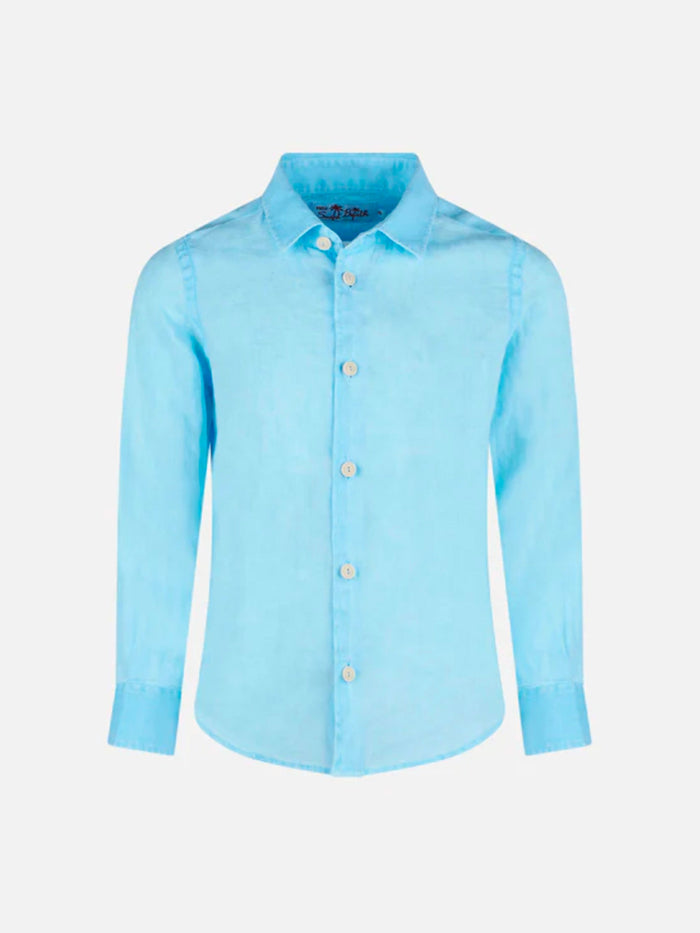 Water Light Blue Kid Linen Shirt Agnes Sky
