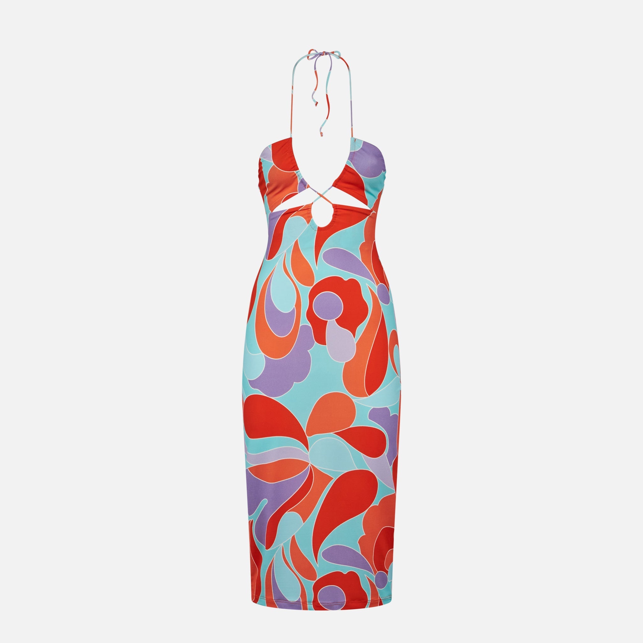 Longuette Cutout Wave Printed Dress Farah Green