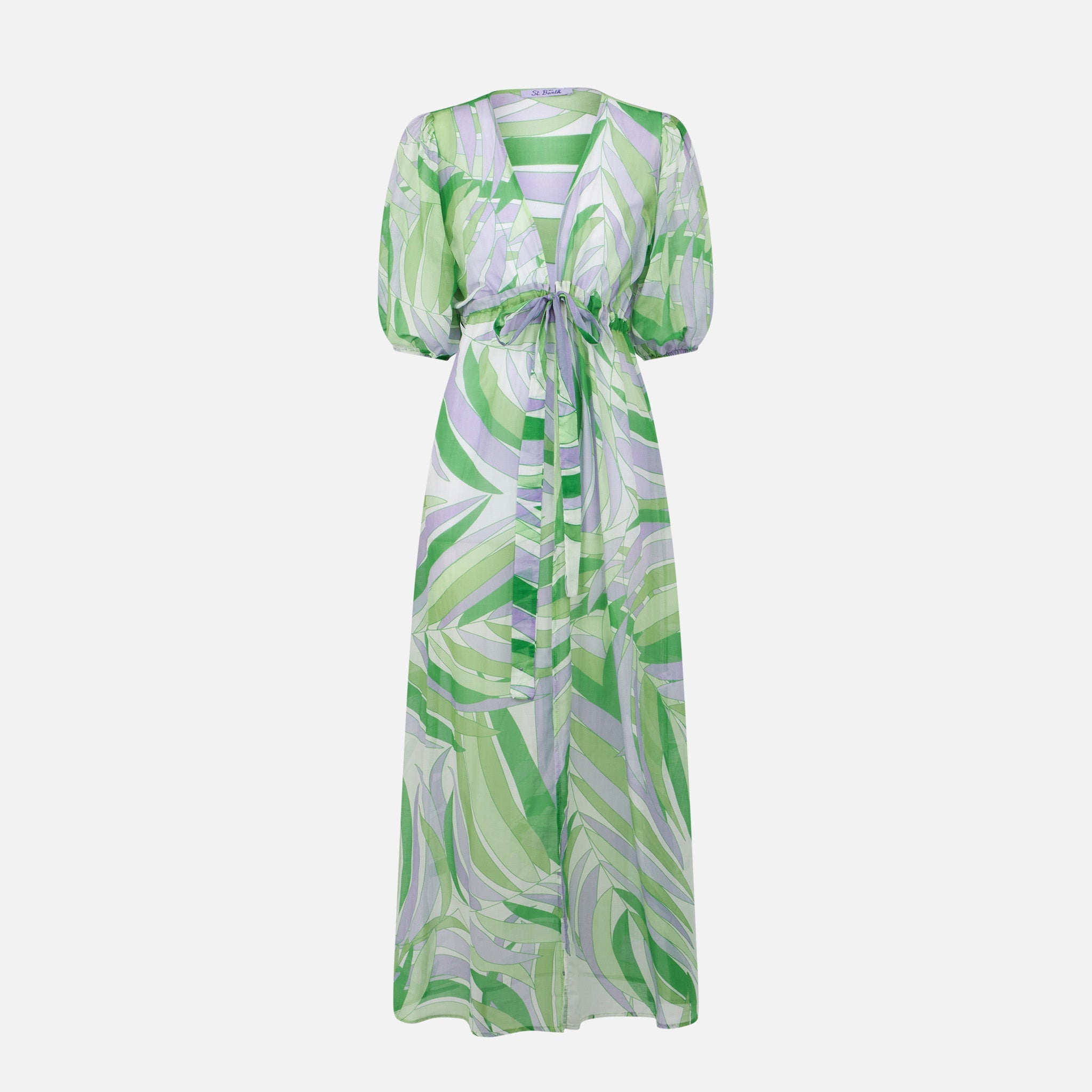 Cotton And Silk Long Dress Bliss With Palm Print __single__ Beach Robe