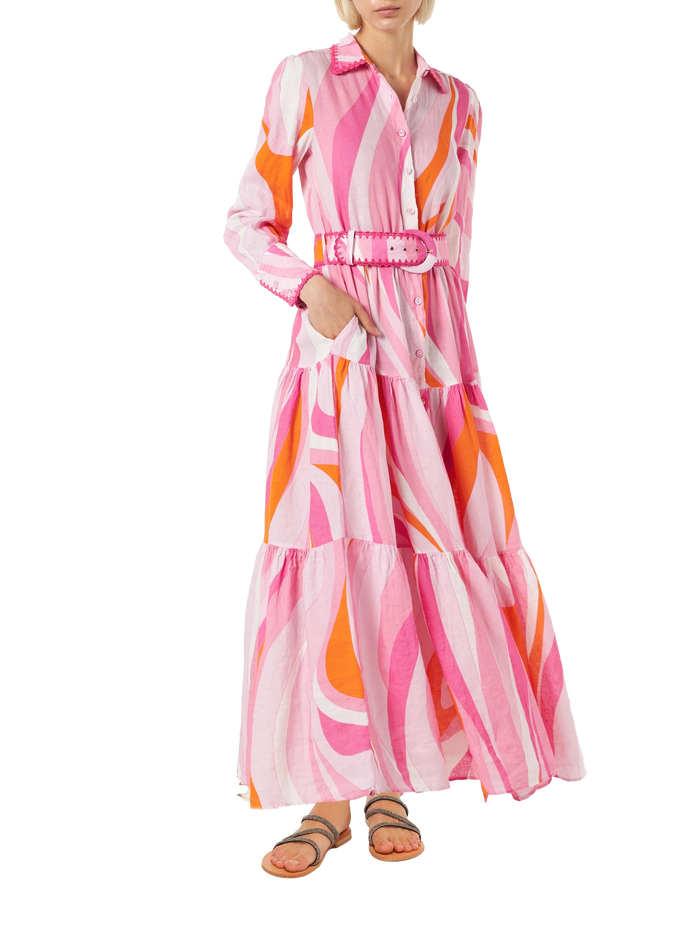 Multicolor Shape Wave Dress Marbella With Embroideries Pink