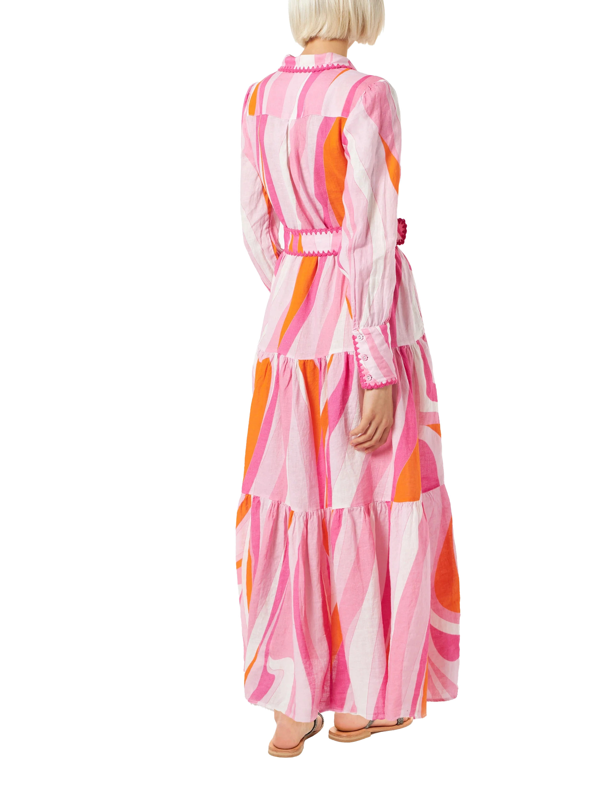 Multicolor Shape Wave Dress Marbella With Embroideries Pink