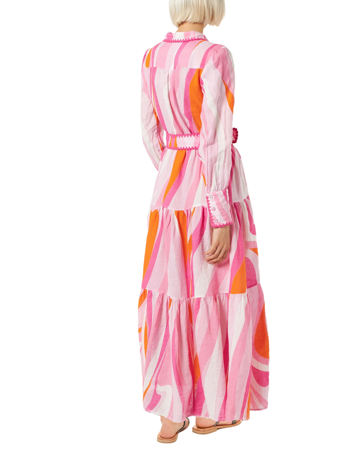 Multicolor Shape Wave Dress Marbella With Embroideries Pink