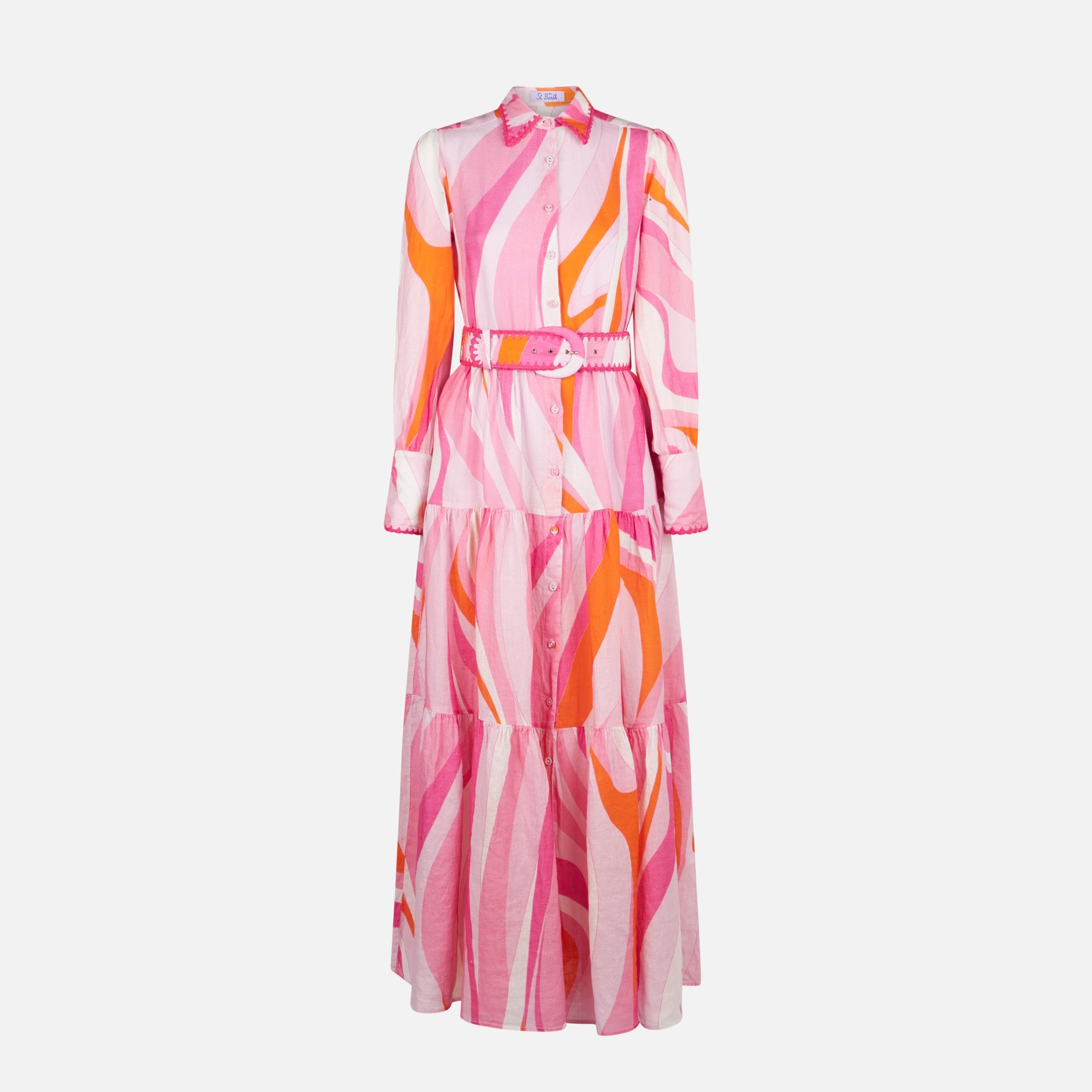 Multicolor Shape Wave Dress Marbella With Embroideries Pink