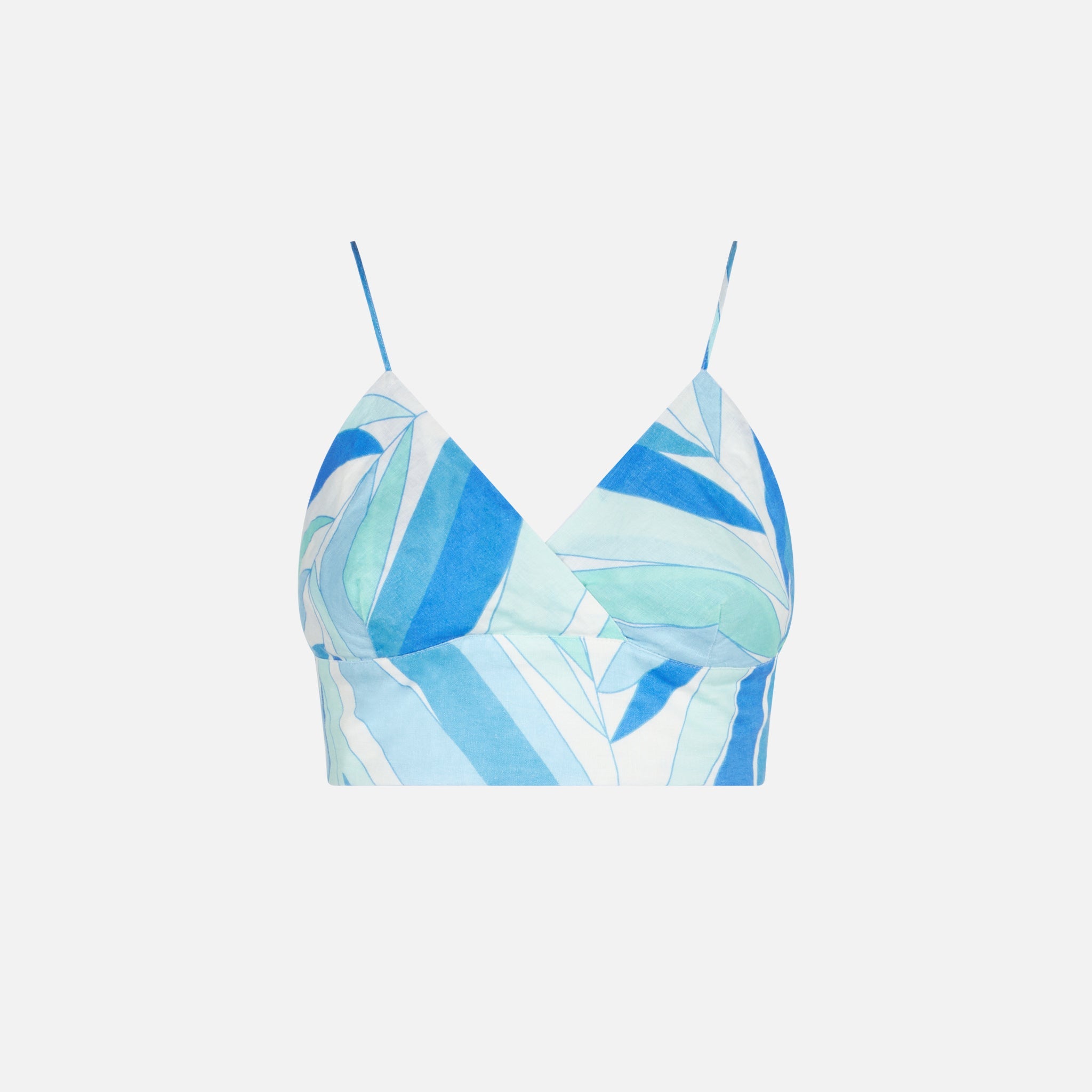 Printed Linen Bralette Top Blue Top_apparel