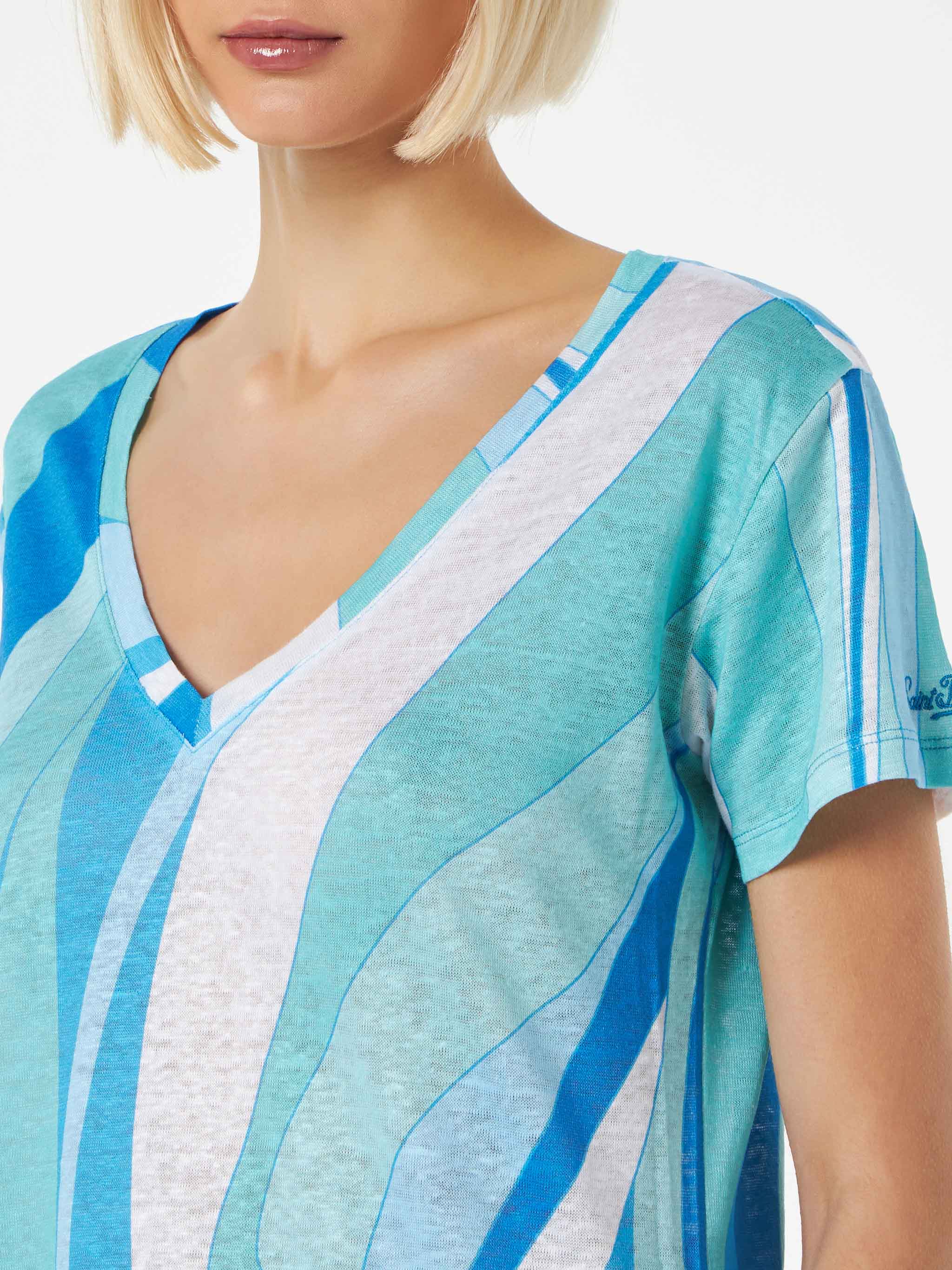 Multicolor Wave Eloise Linen T-Shirt Blue