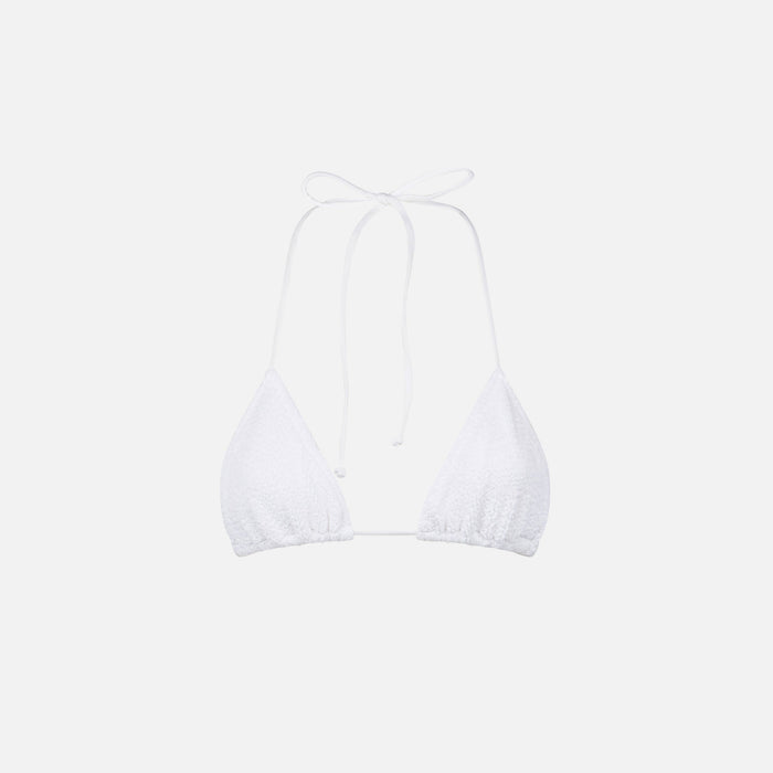 Leah White Crinkle Triangle Bikini Top