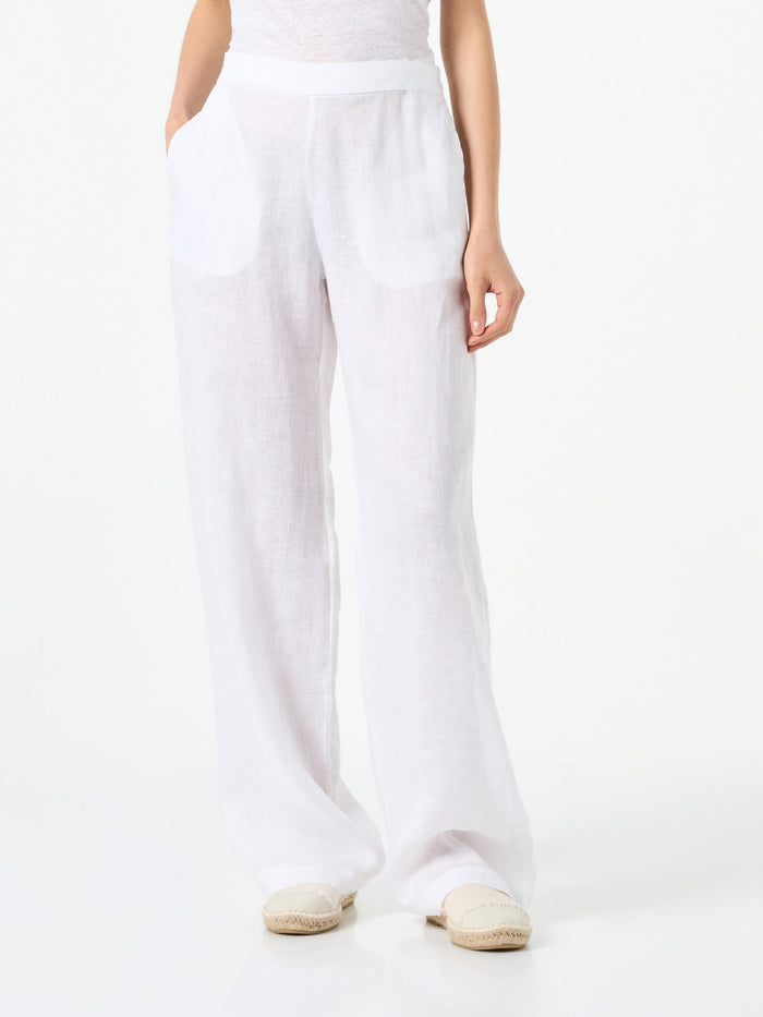 Taryn White Solid Linen Pants