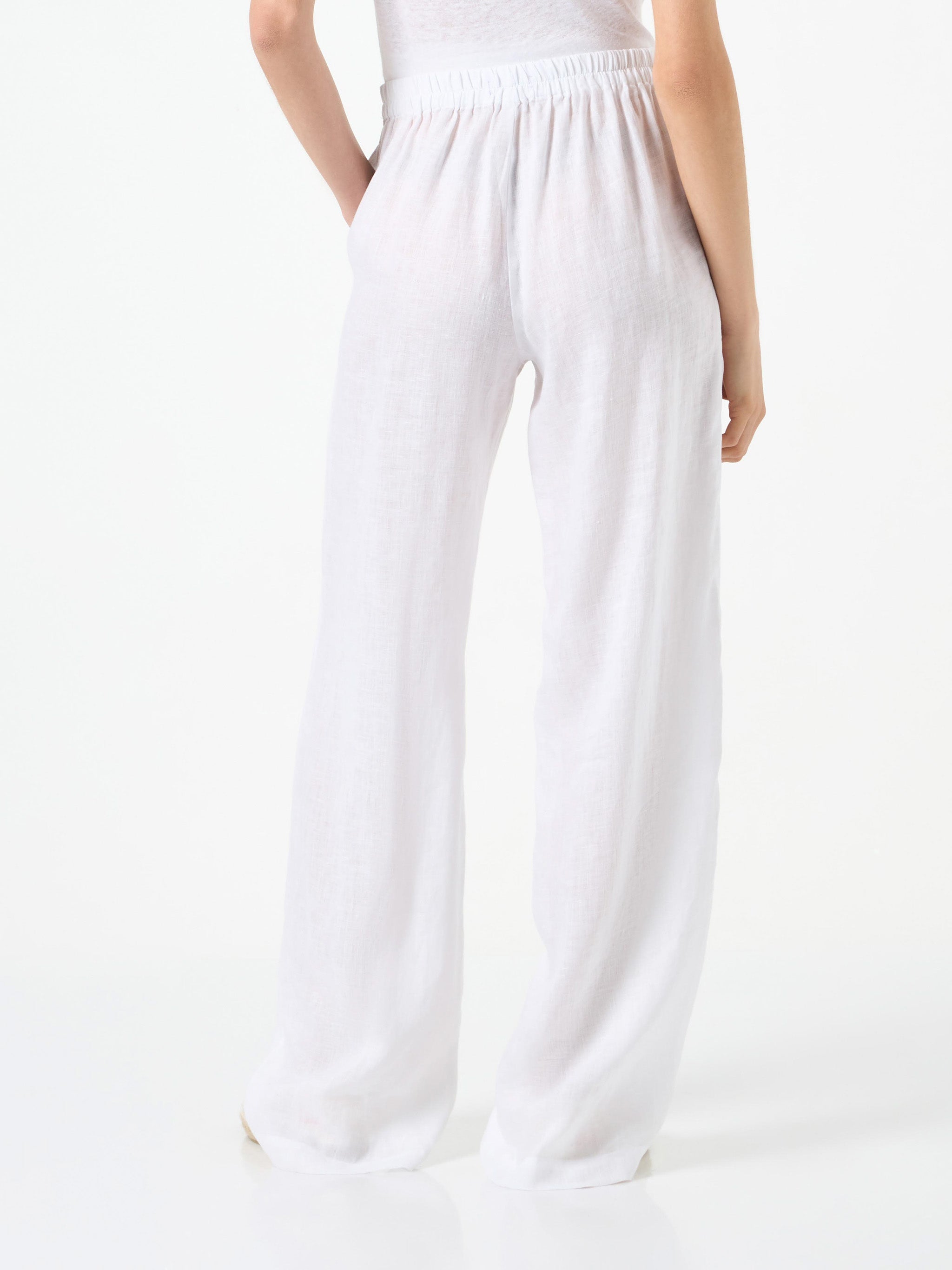 Taryn White Solid Linen Pants