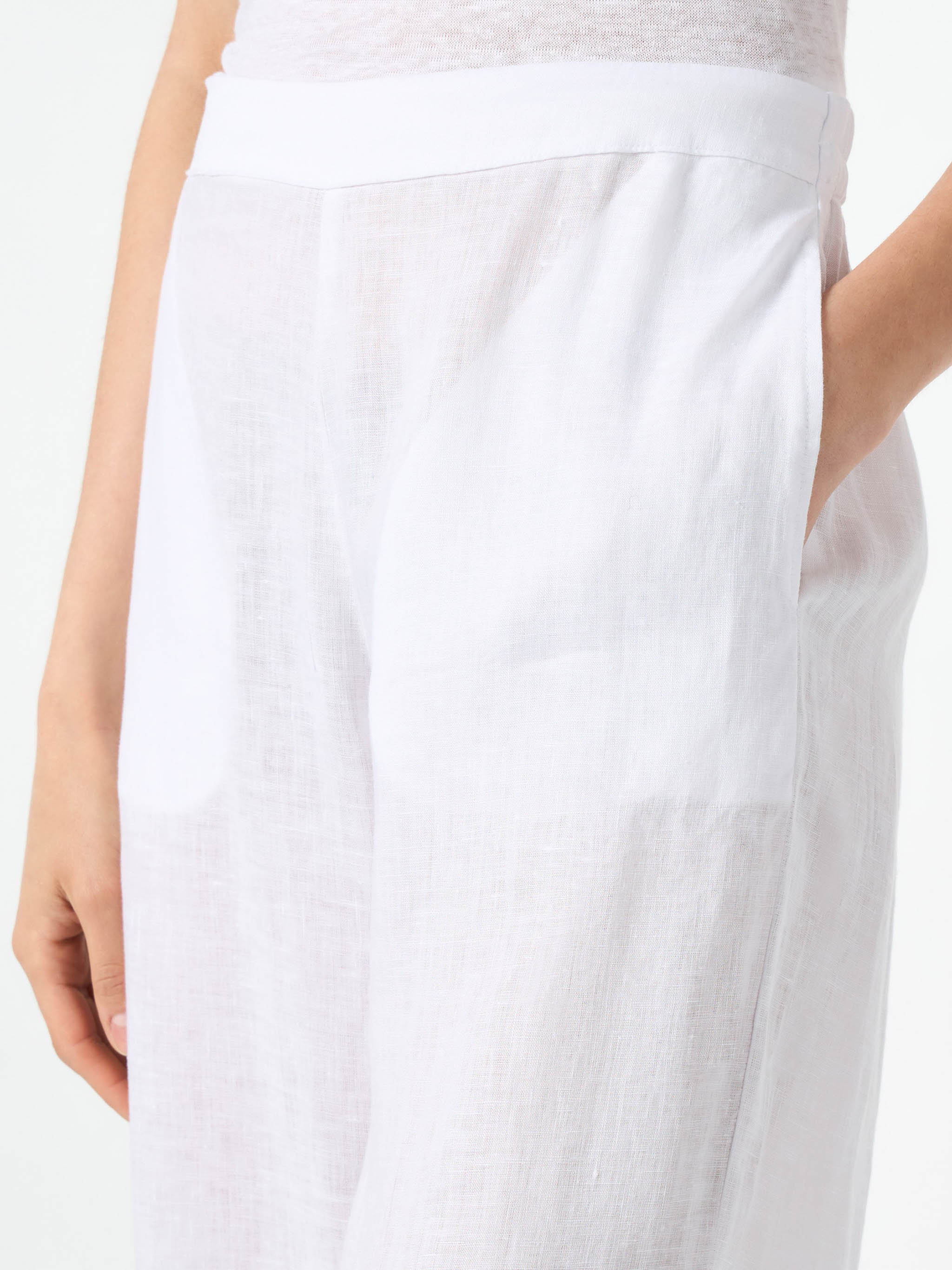 Taryn White Solid Linen Pants