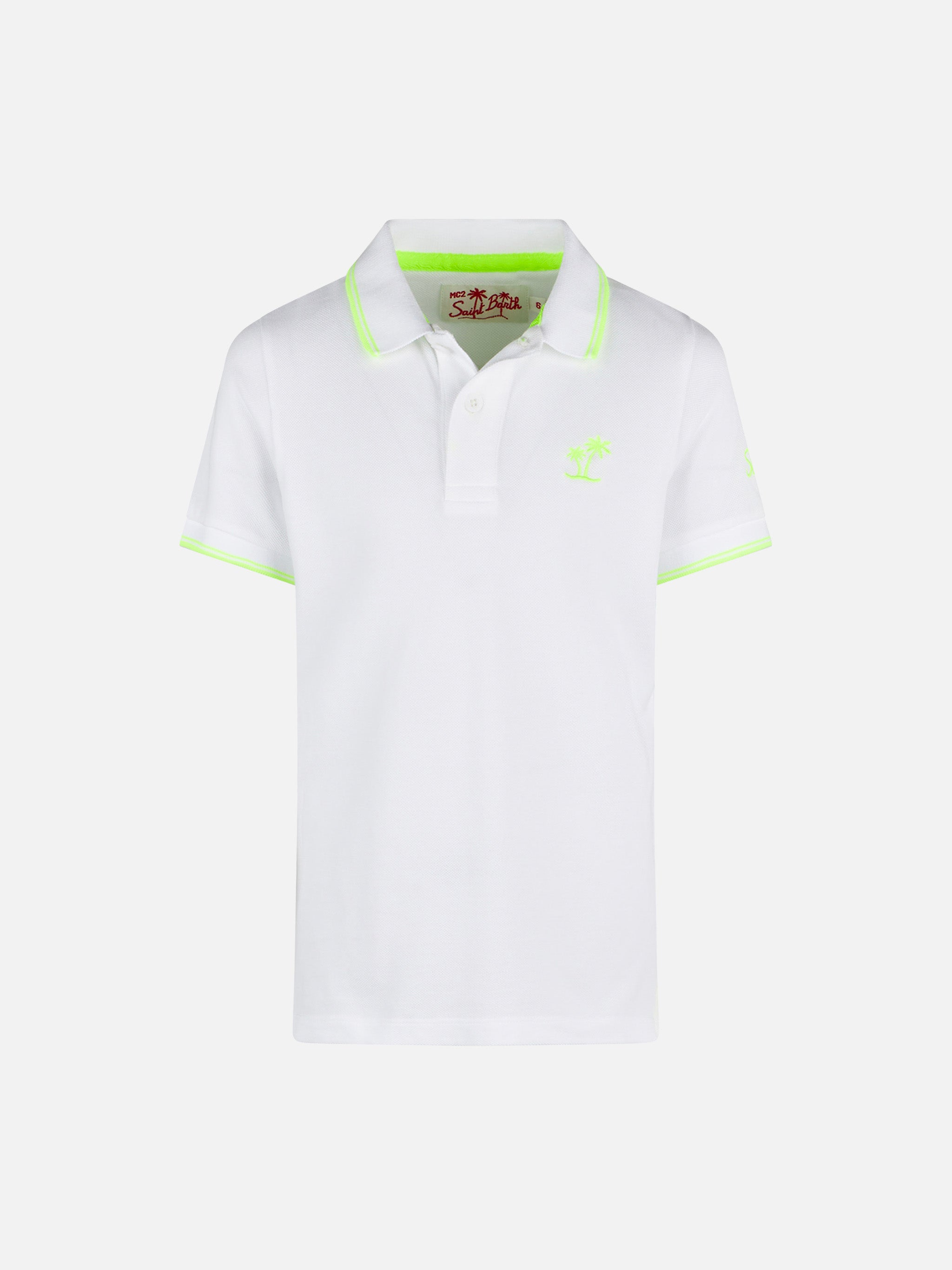 Boy White Piquet Polo With Yellow Fluo St. Barth Logo Shirt