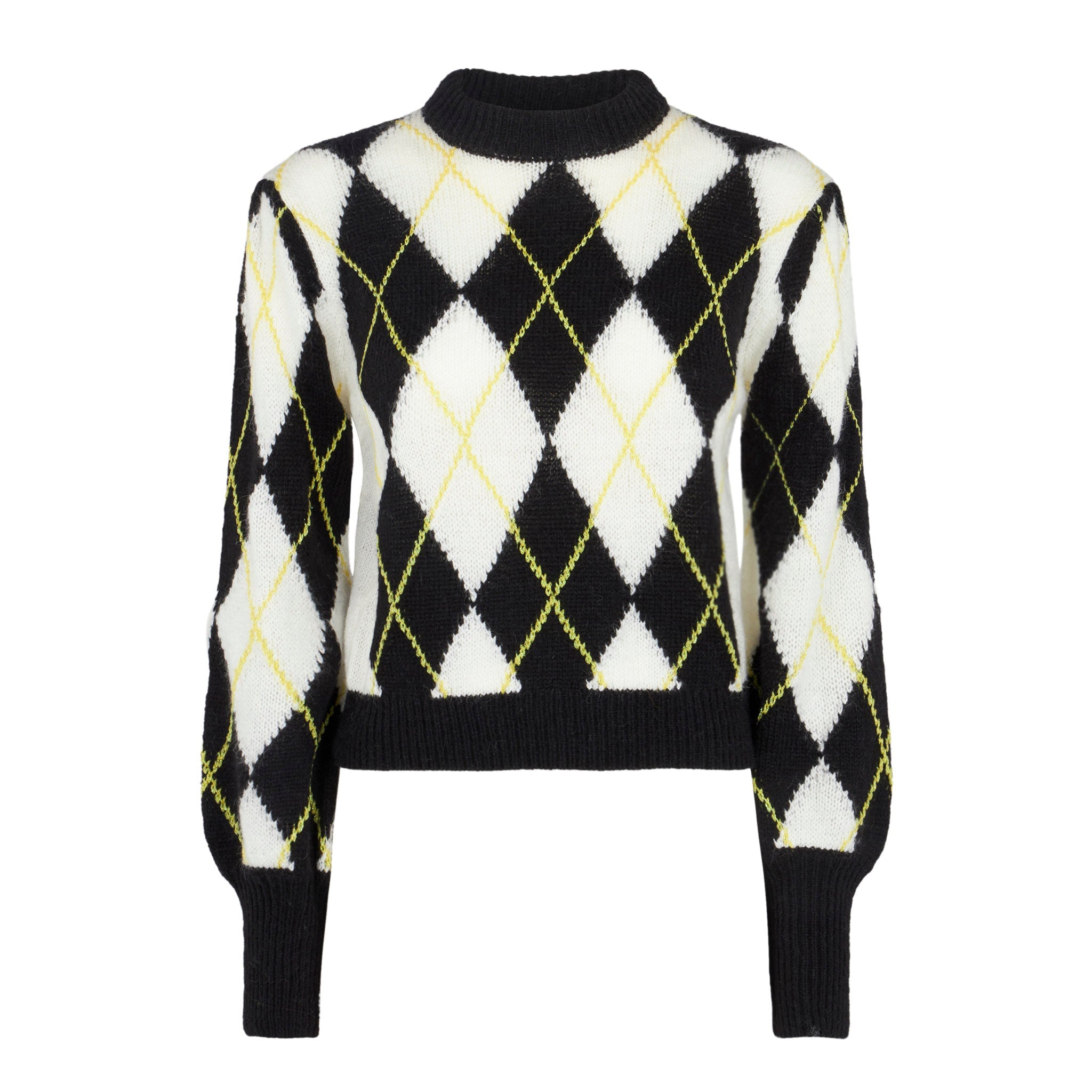 White And Grey Bloom Soft Argyle Sweater Black