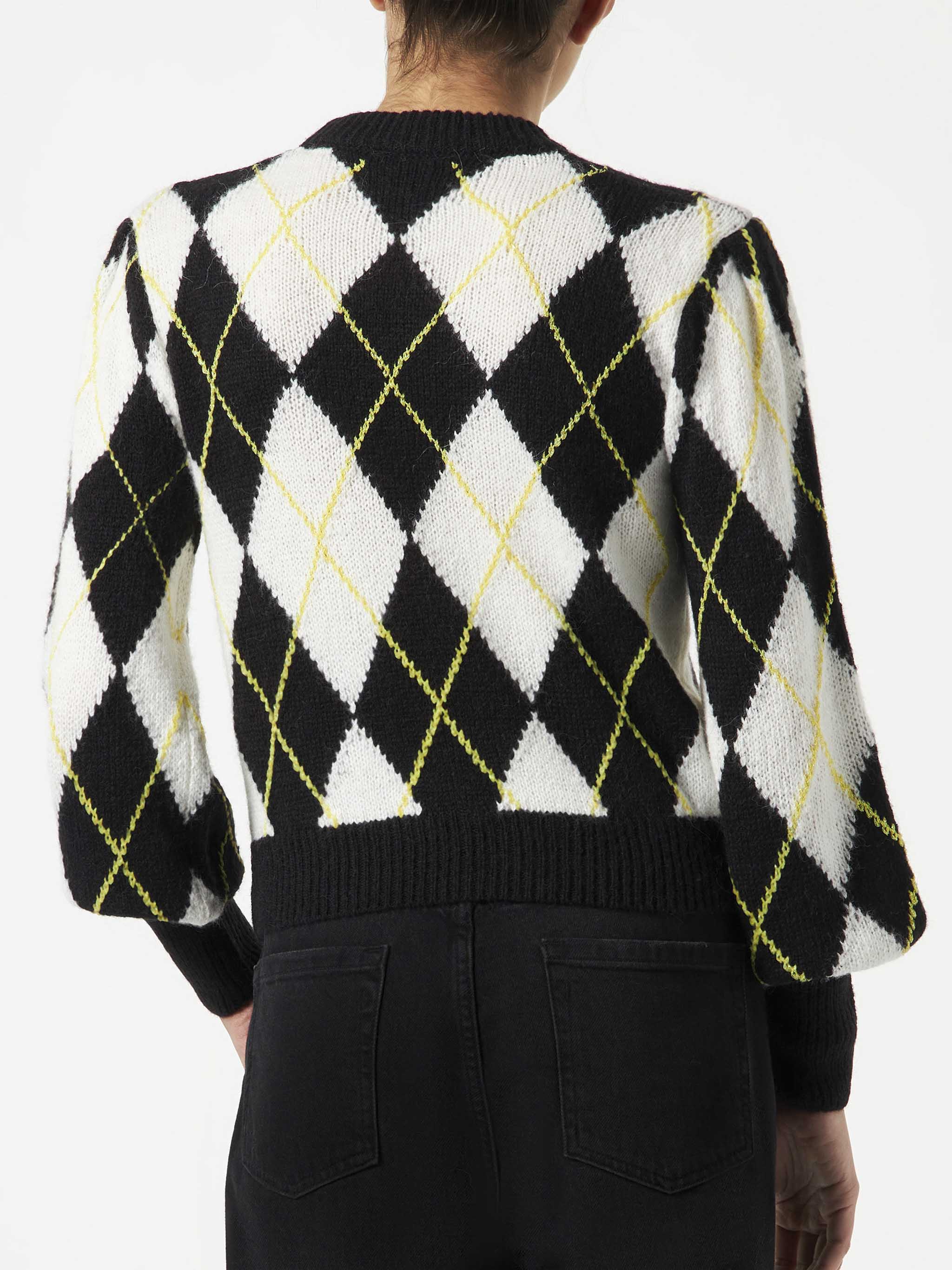 White And Grey Bloom Soft Argyle Sweater Black
