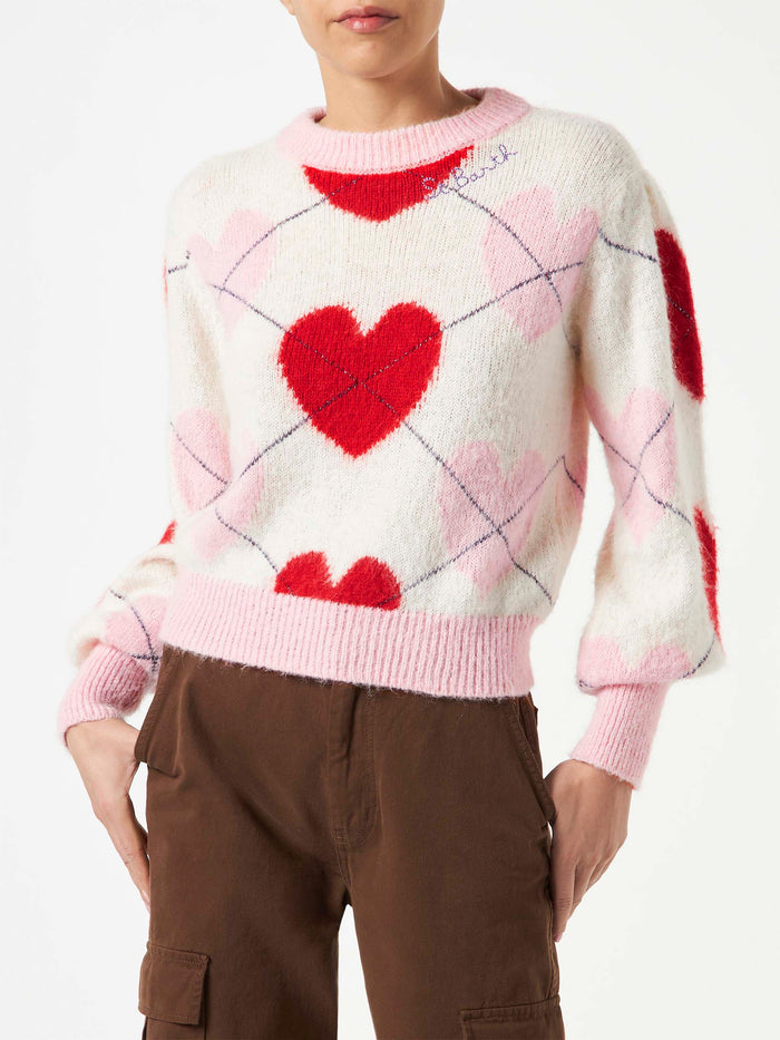Bloom Soft Argyle Heart Pattern Knit Sweater