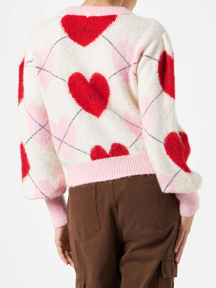 Bloom Soft Argyle Heart Pattern Knit Sweater