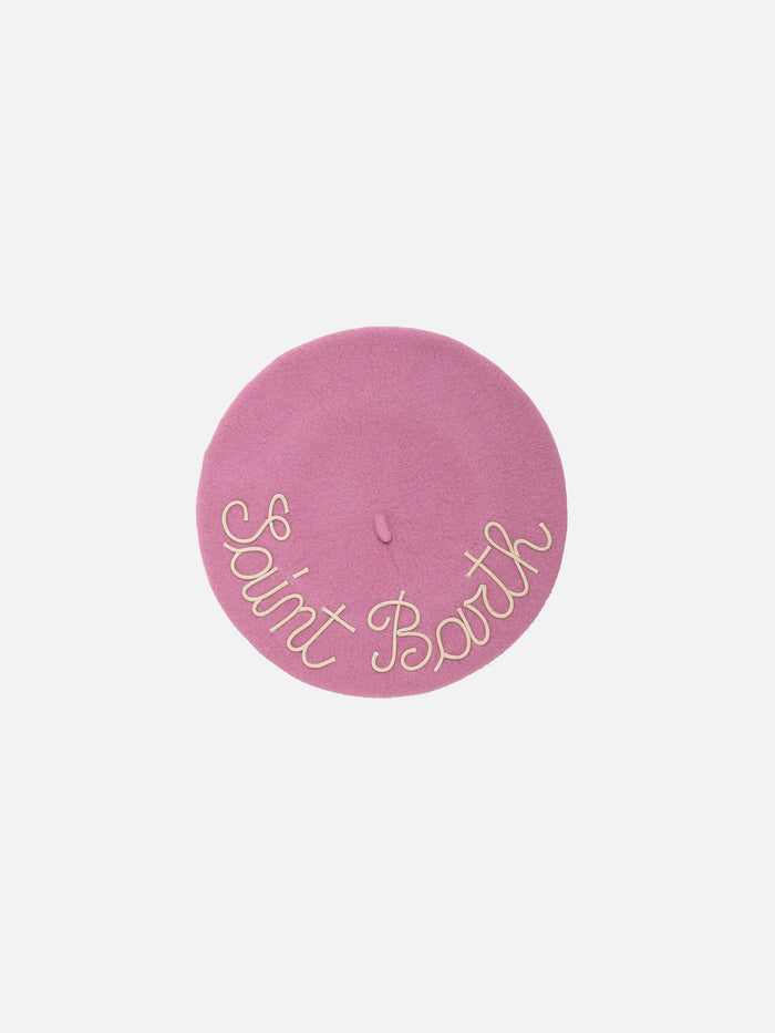 Wool Beret With Saint Barth Embroidery | Special Edition Pink Hat