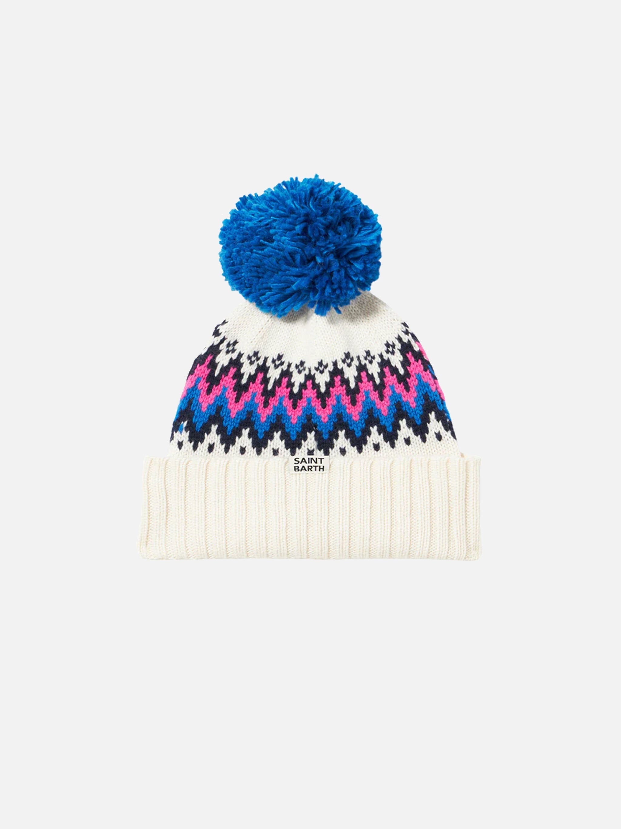 Wengen Nordic White Jacquard Knit Beanie Hat