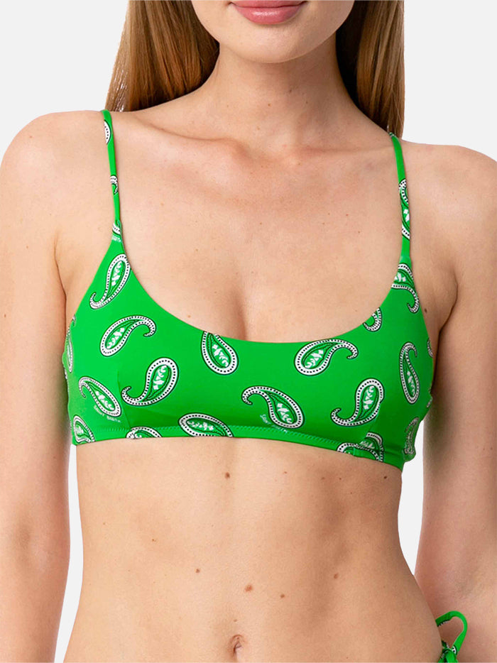 Green Judy Paisley Print Bralette Bikini Top