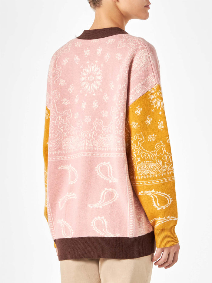 Chloe Multicolor Bandana Print Cashmere Blend Cardigan