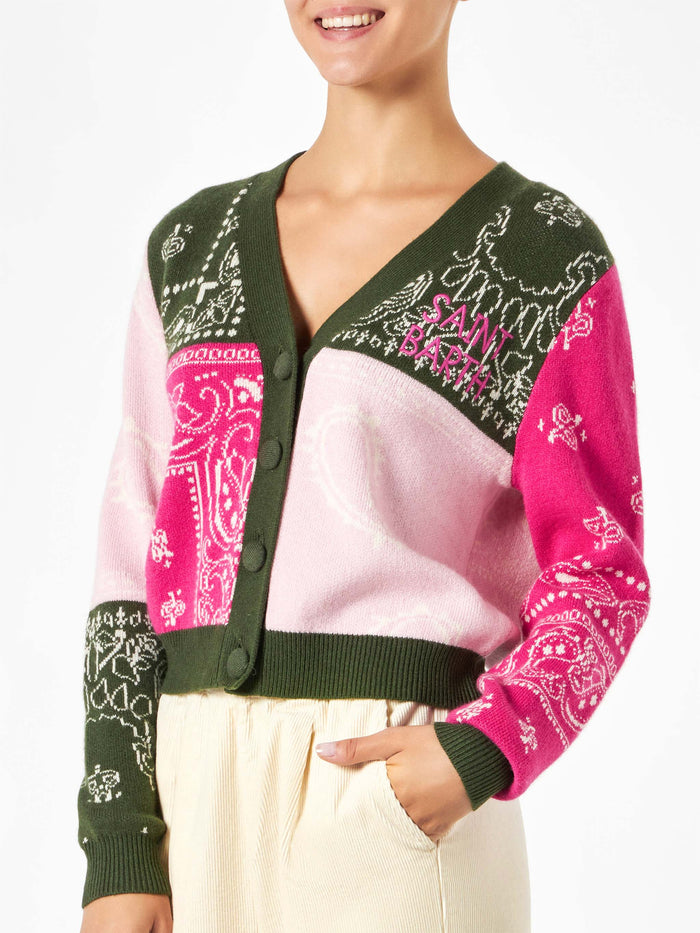 Didy Cropped Bandana Multicolor Cardigan Green