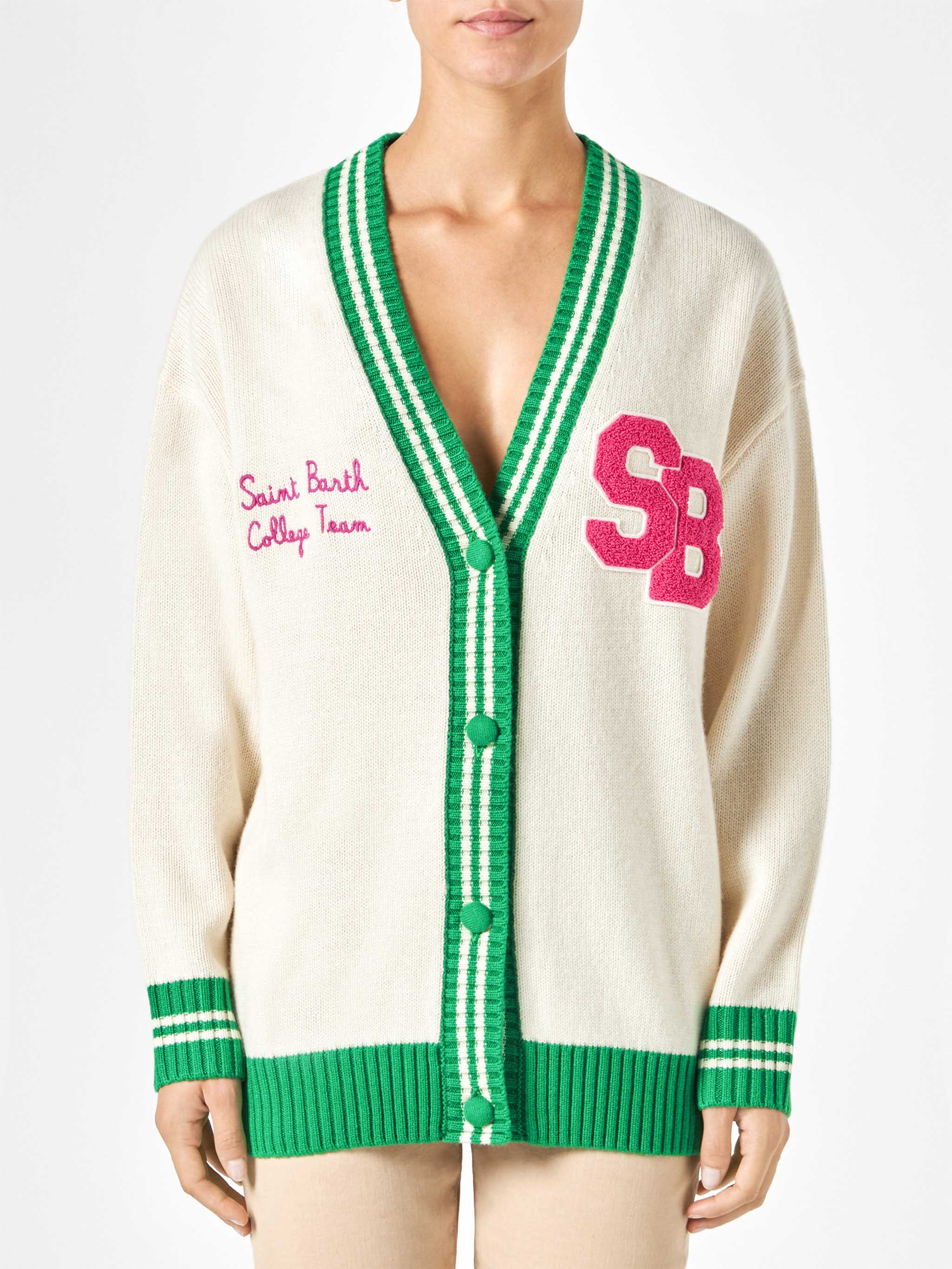 White Chloe Cardigan With Embroidery Green