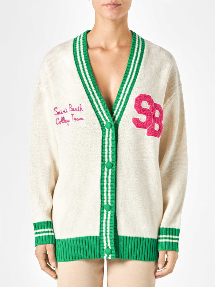 White Chloe Cardigan With Embroidery Green
