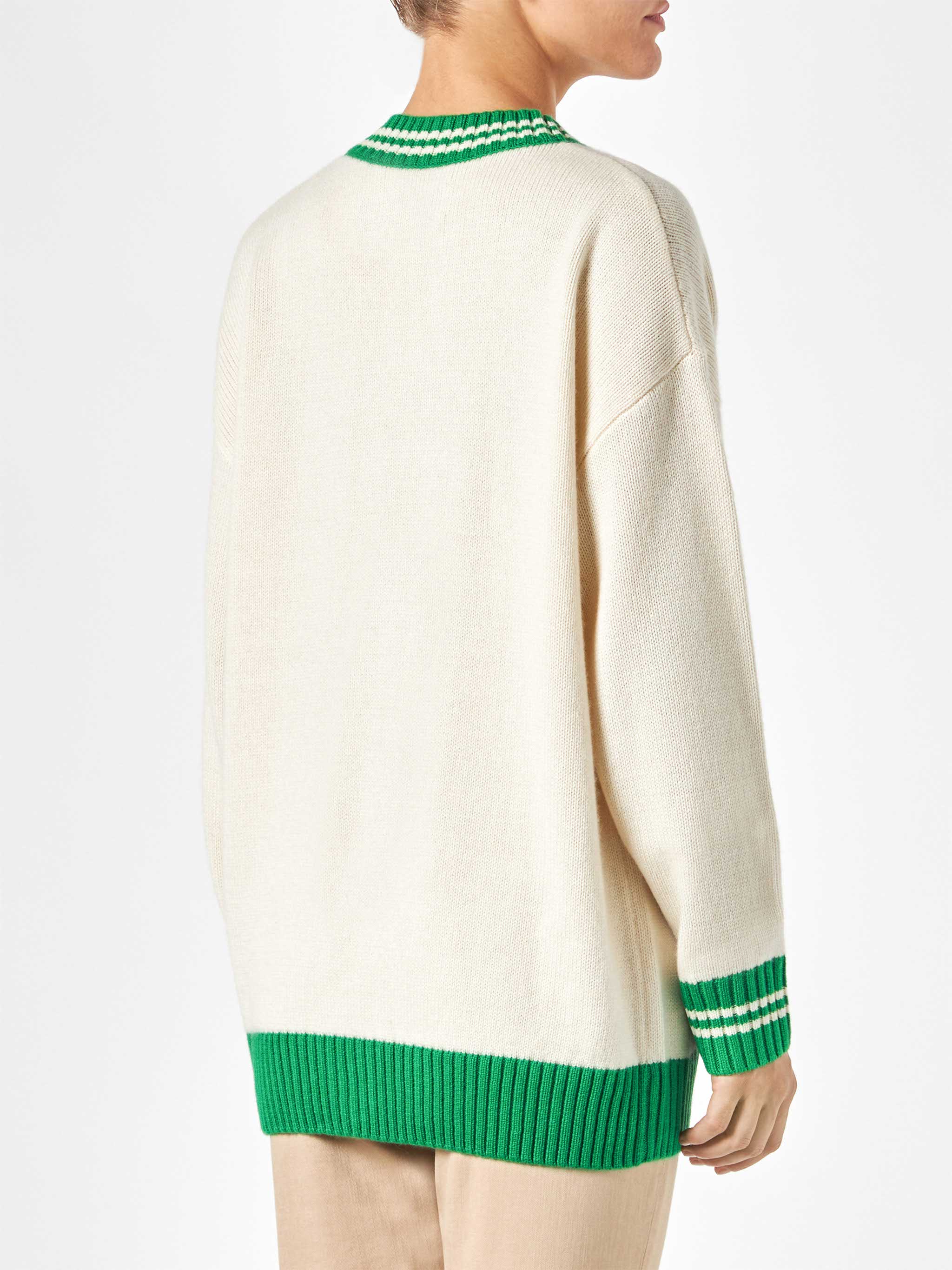 White Chloe Cardigan With Embroidery Green
