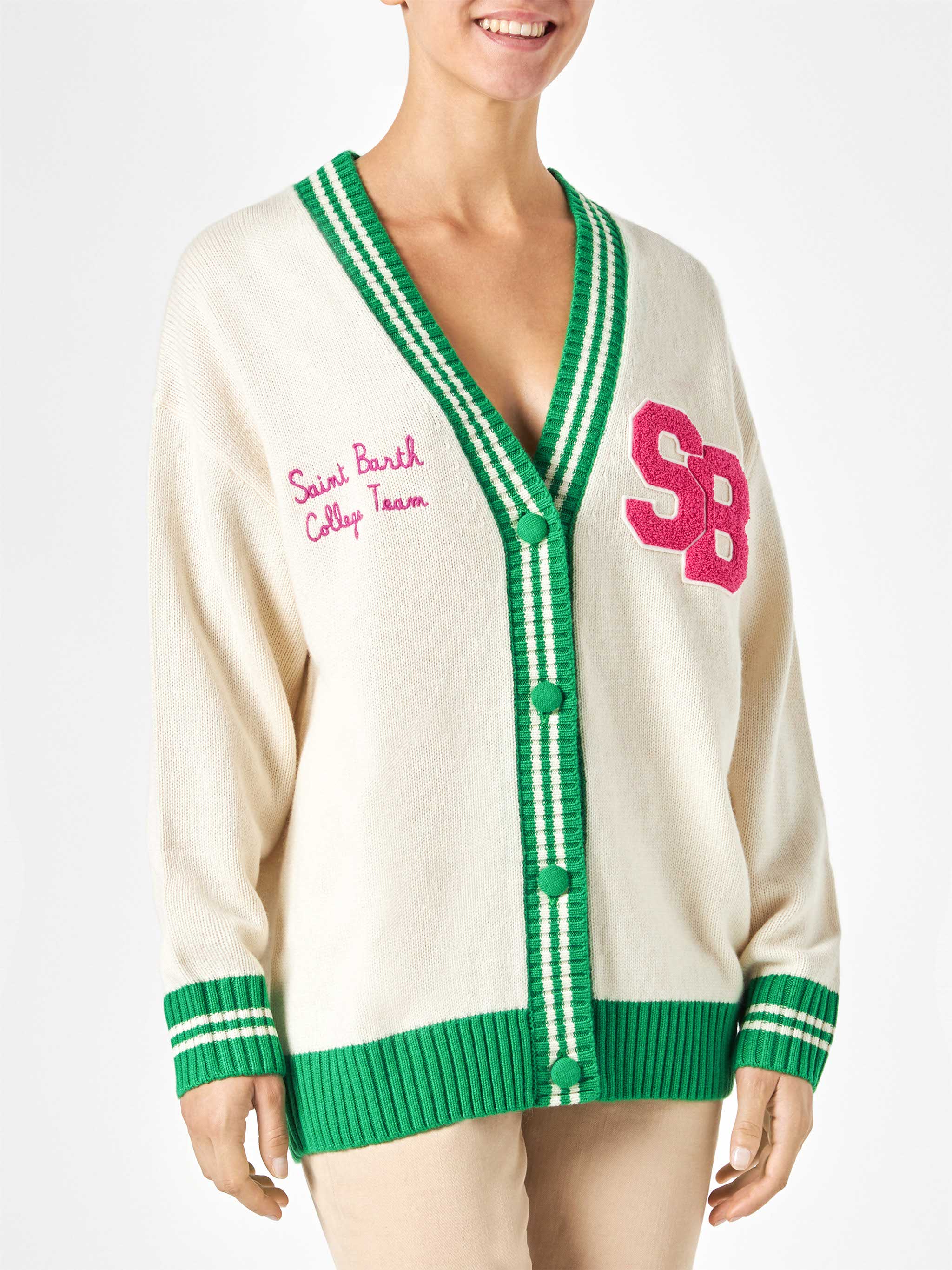 White Chloe Cardigan With Embroidery Green
