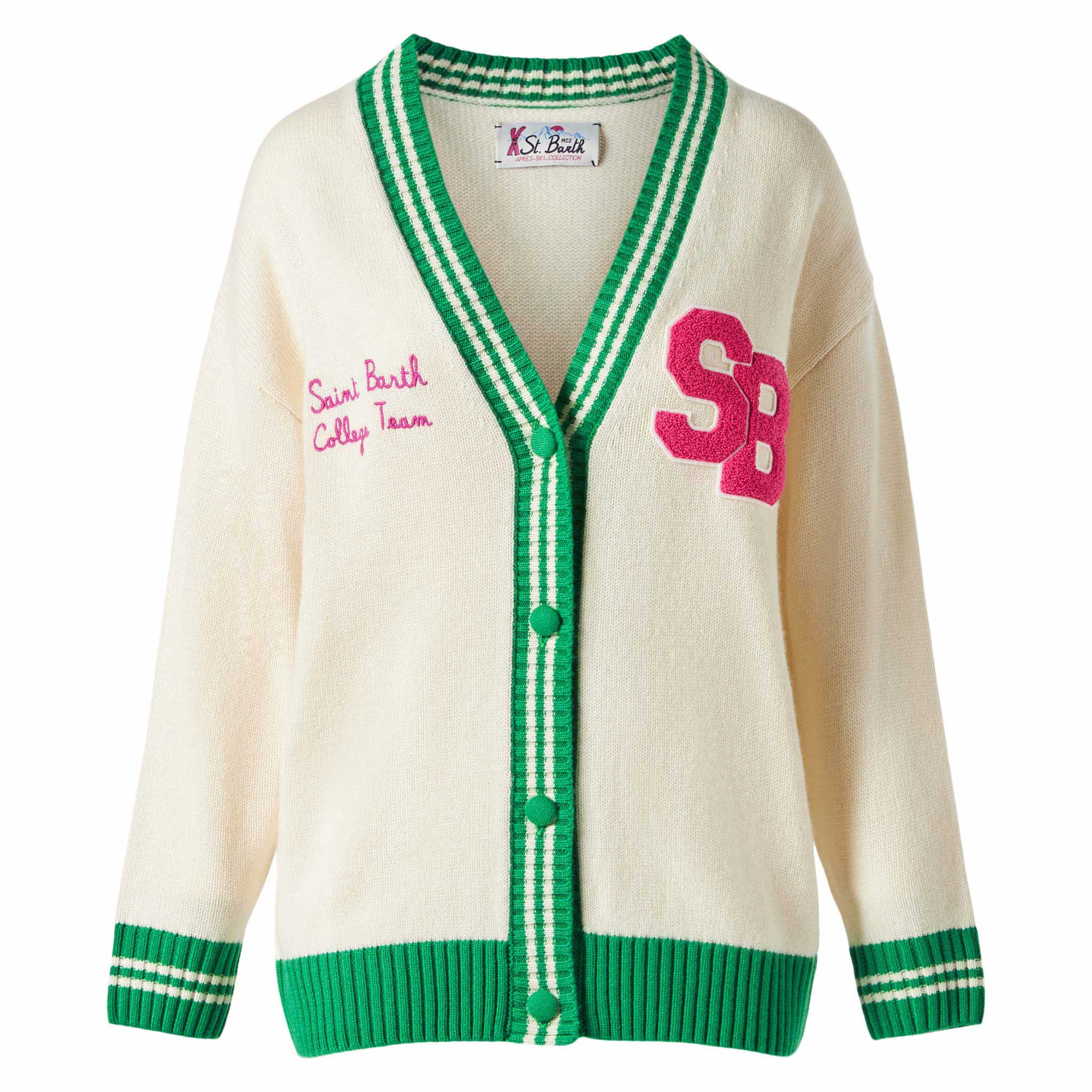 White Chloe Cardigan With Embroidery Green