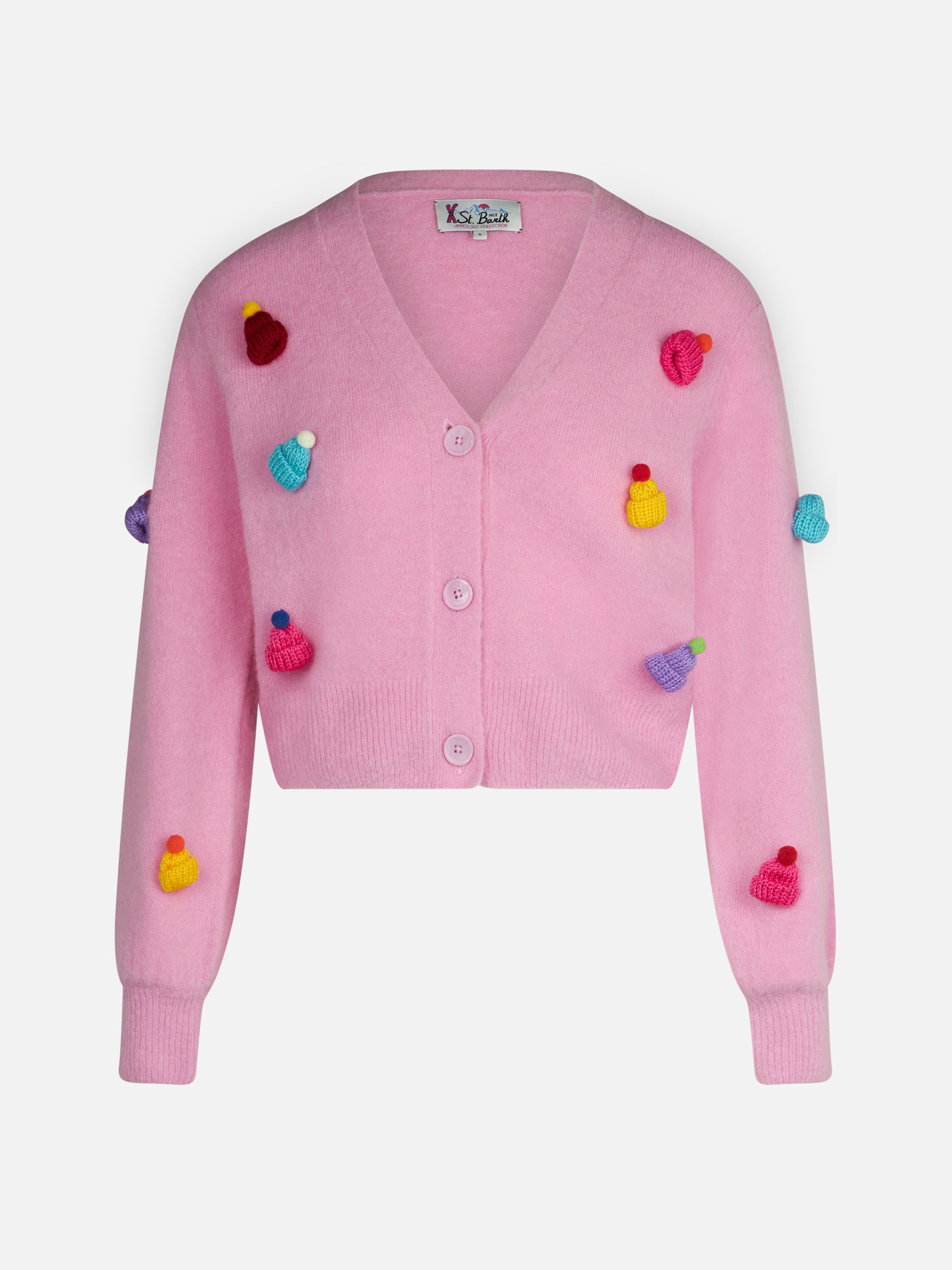 Lyza Soft Cropped Cardigan With Crochet Hearts Pink