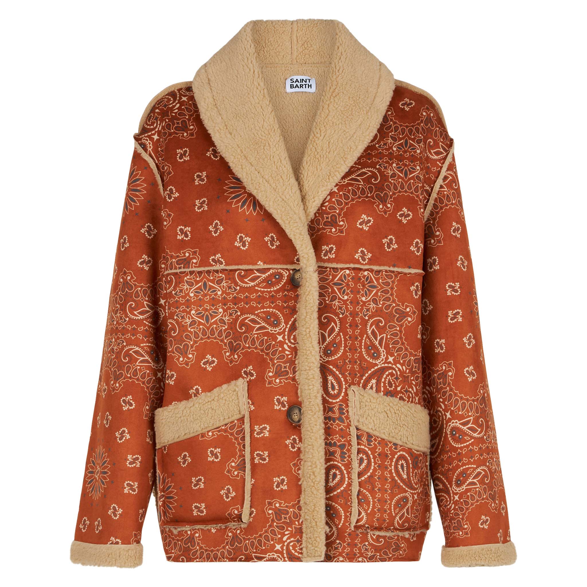Dorys Reversible Shearling Jacket With Bandana Print Brown Coat