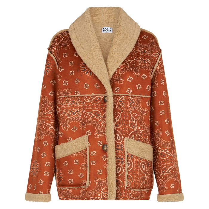 Dorys Reversible Shearling Jacket With Bandana Print Brown Coat