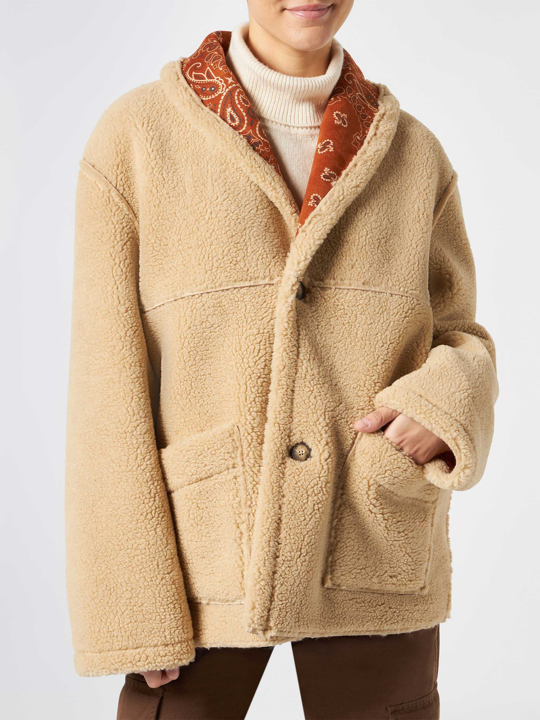 Dorys Reversible Shearling Jacket With Bandana Print Brown Coat