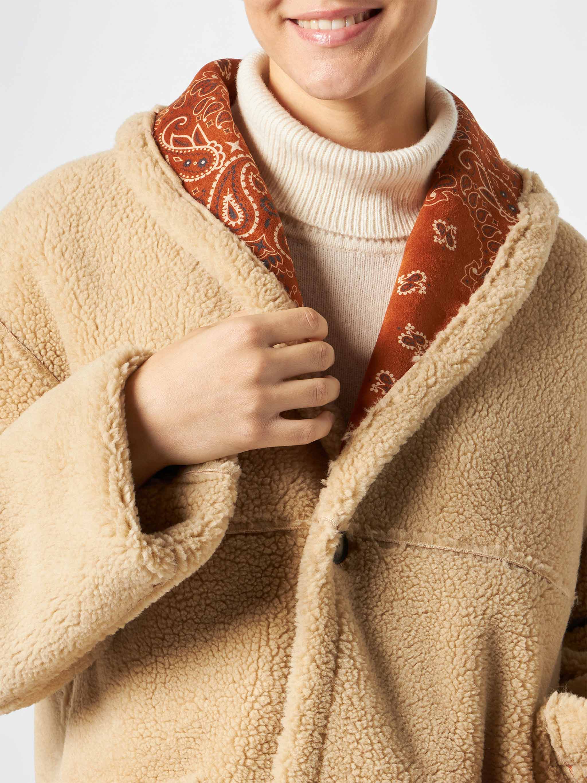 Dorys Reversible Shearling Jacket With Bandana Print Brown Coat