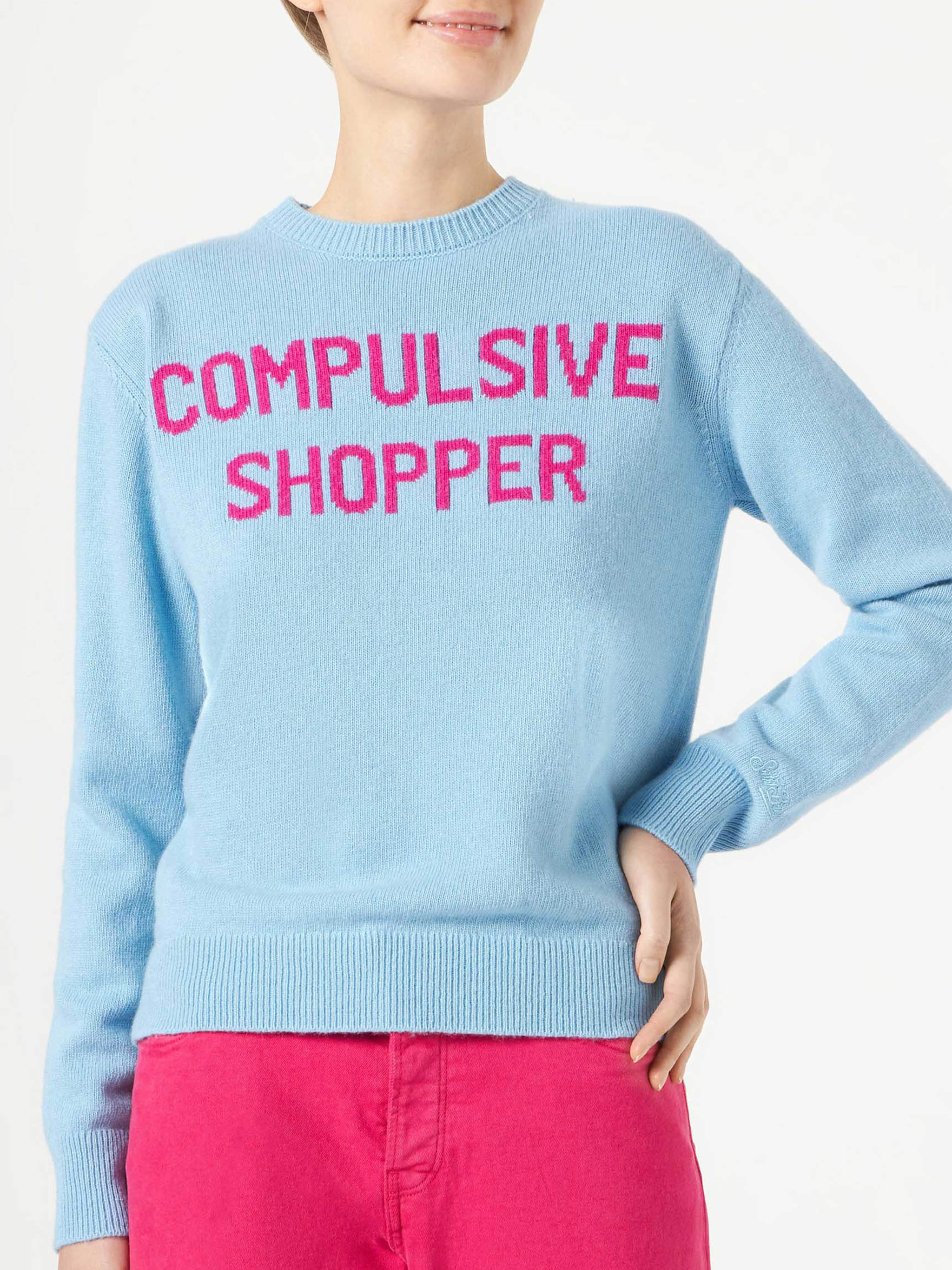 New Queen Light Blue Sweater With Compulsive Shopper Jacquard Sky