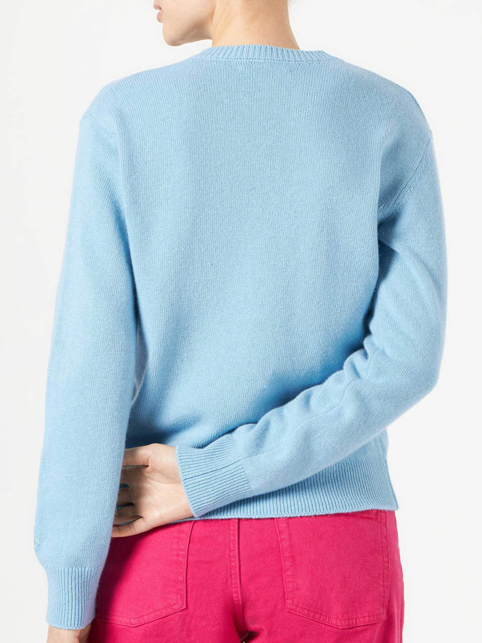New Queen Light Blue Sweater With Compulsive Shopper Jacquard Sky
