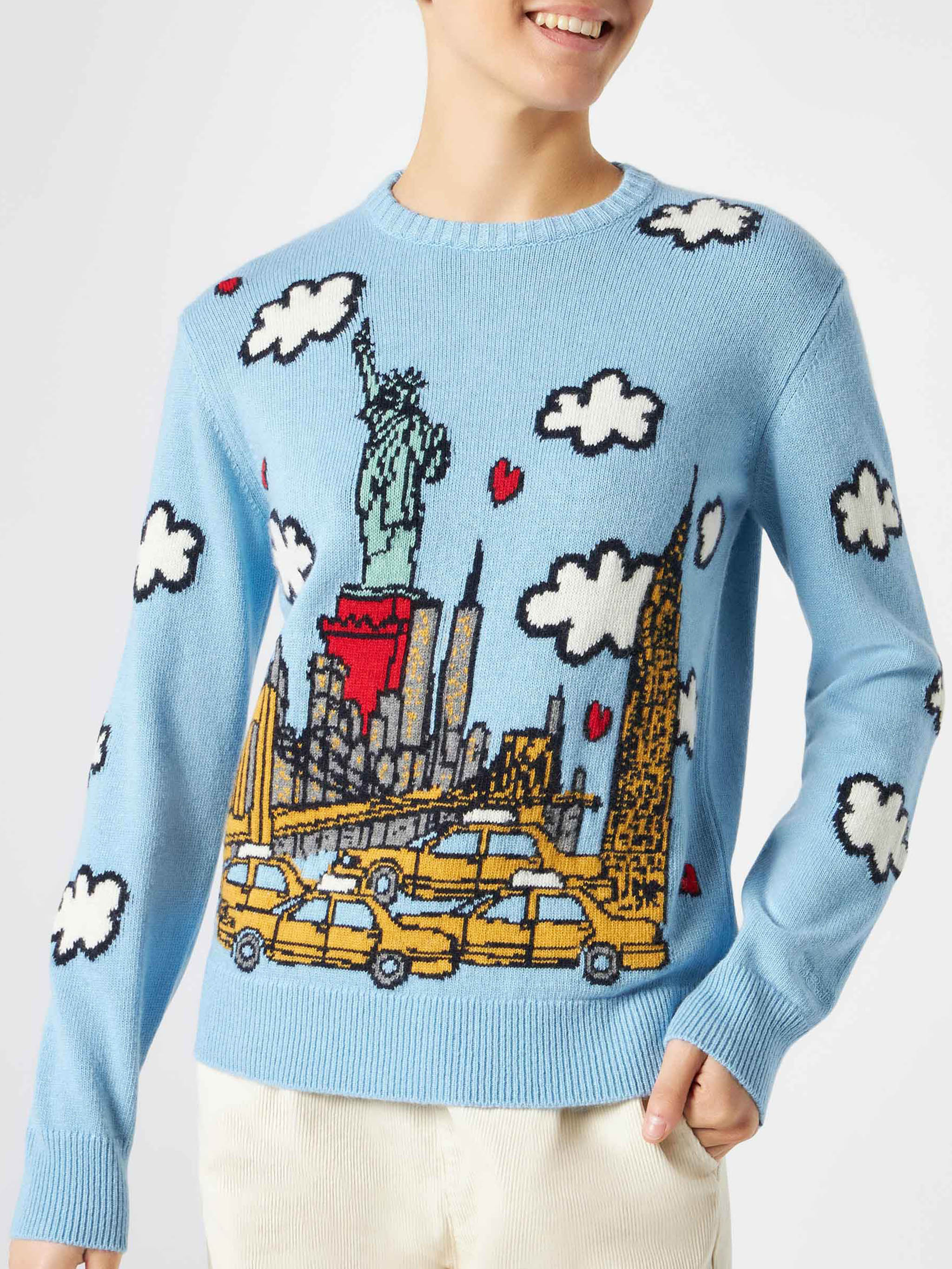 Light Blue New Queen Sweater With York Print Sky