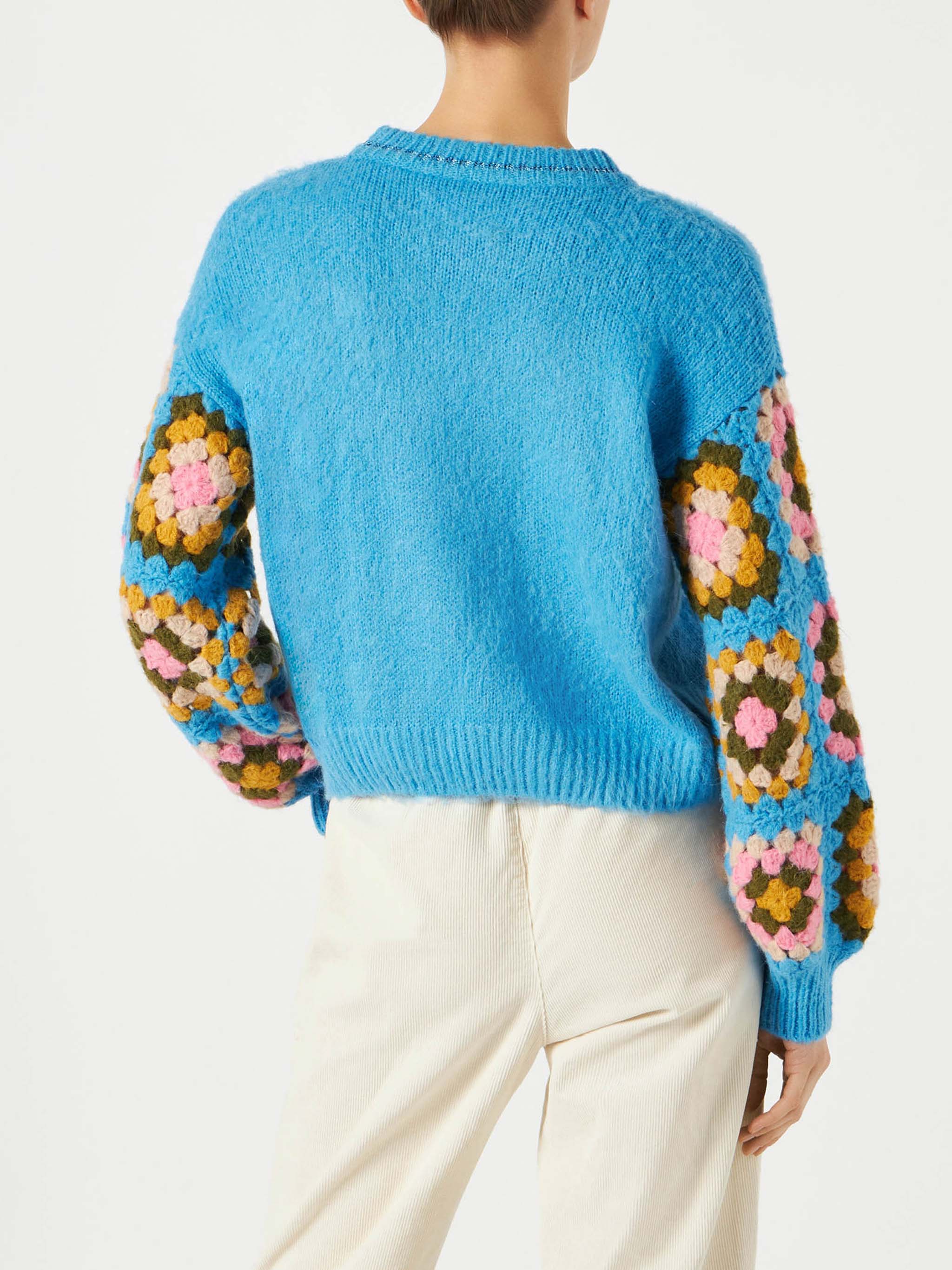 Light Blue Danya Soft Crochet Sweater With Sleeves