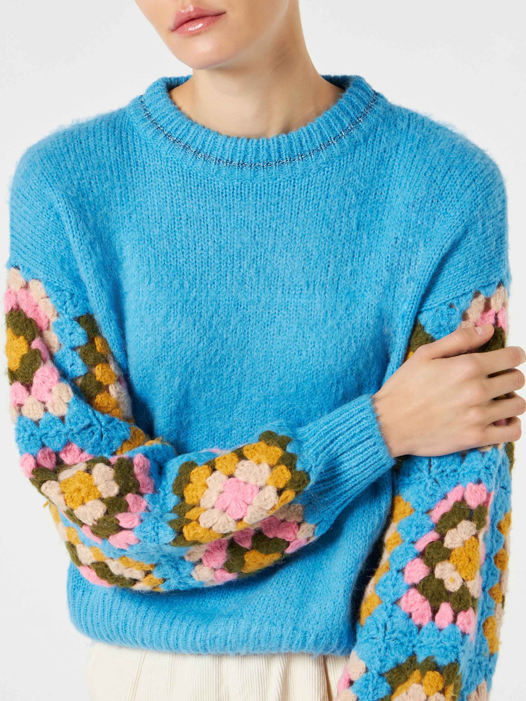 Light Blue Danya Soft Crochet Sweater With Sleeves